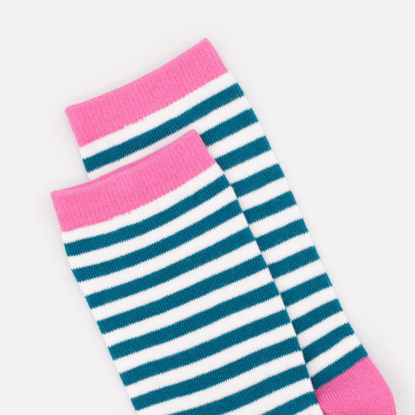 Charger l'image dans la galerie, Bas blancs & roses à rayures sarcelle