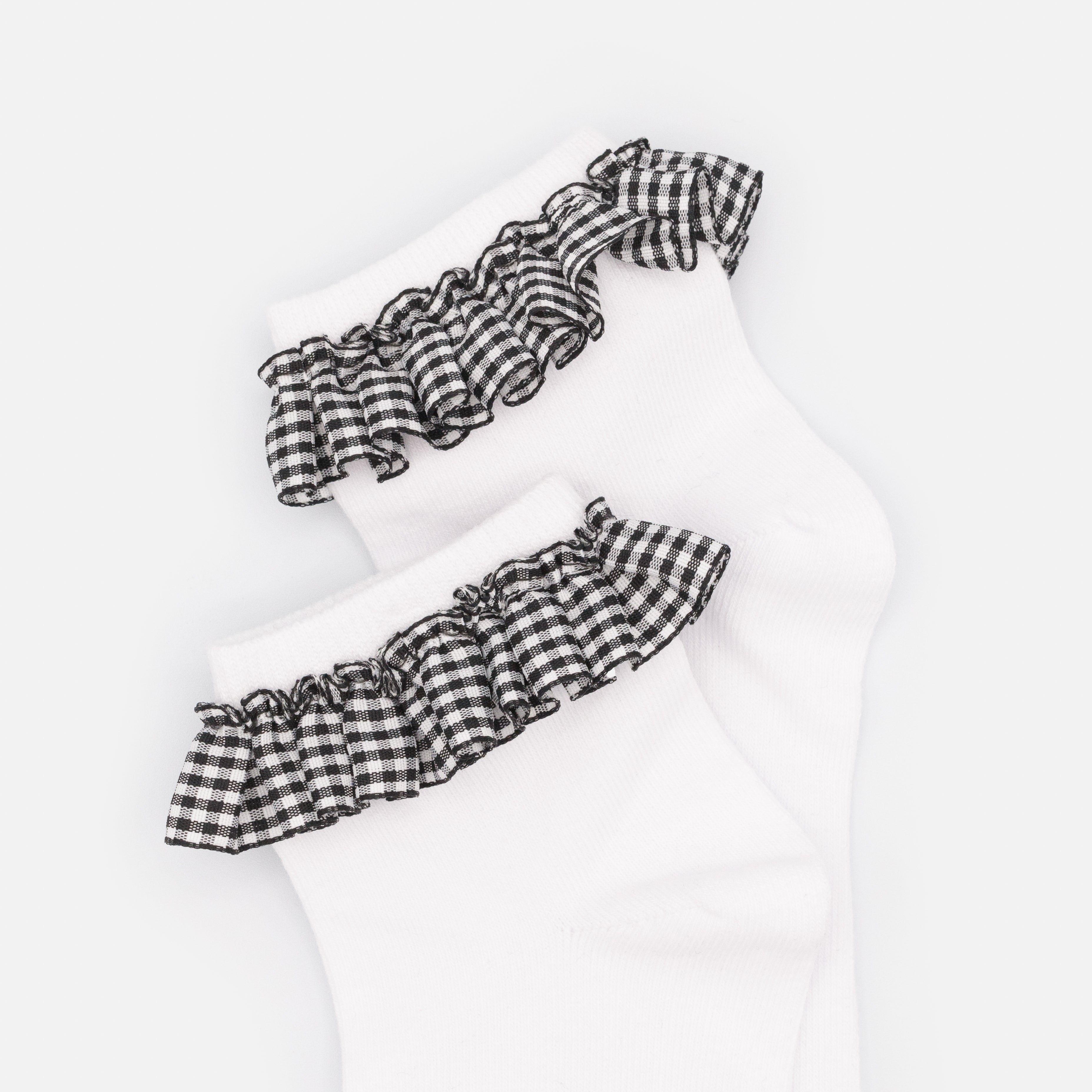 Bas cheville blancs avec dentelle à motif Vichy