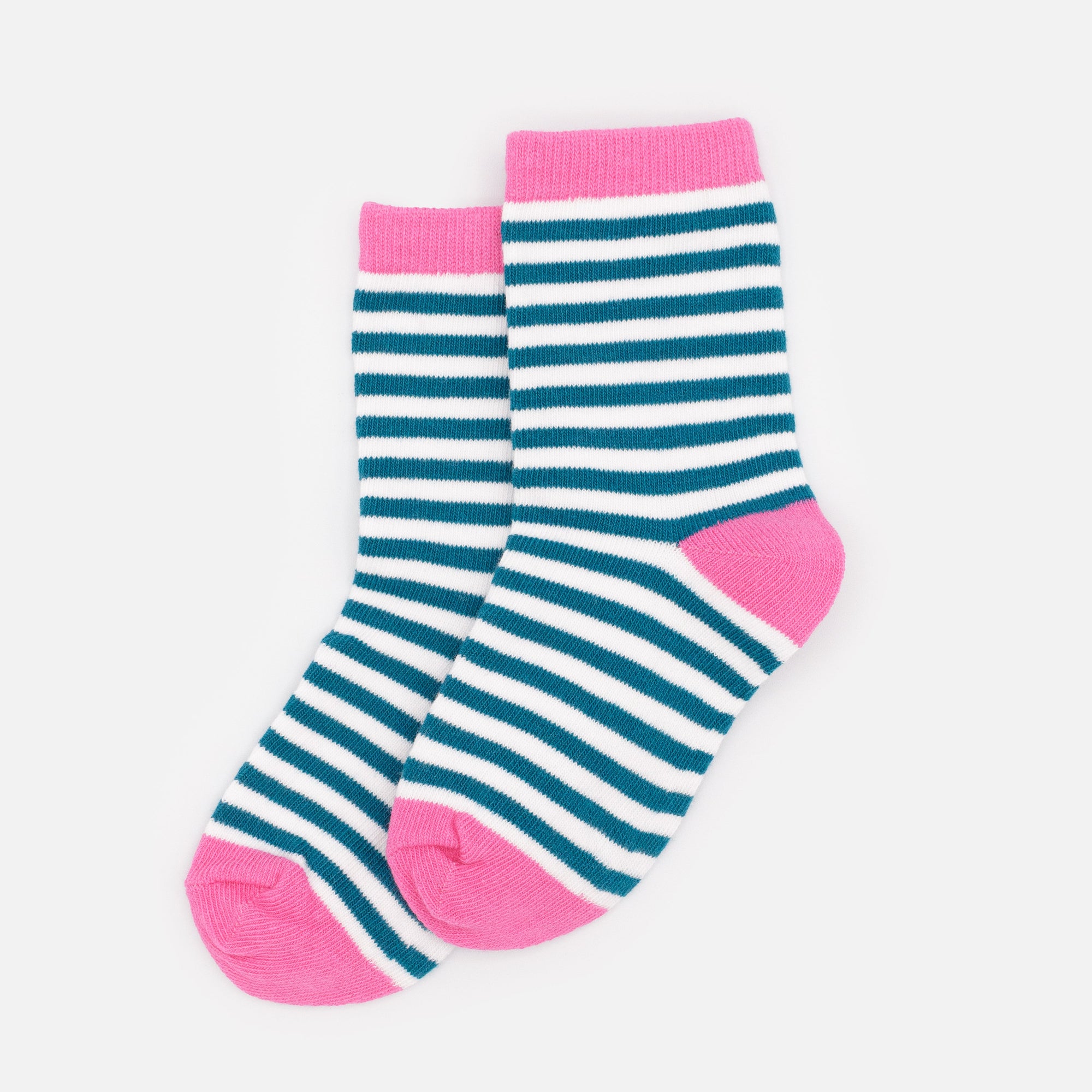 White & pink mini stockings with teal stripes