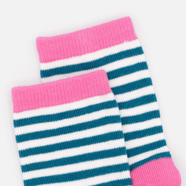 Load image into Gallery viewer, White & pink mini stockings with teal stripes
