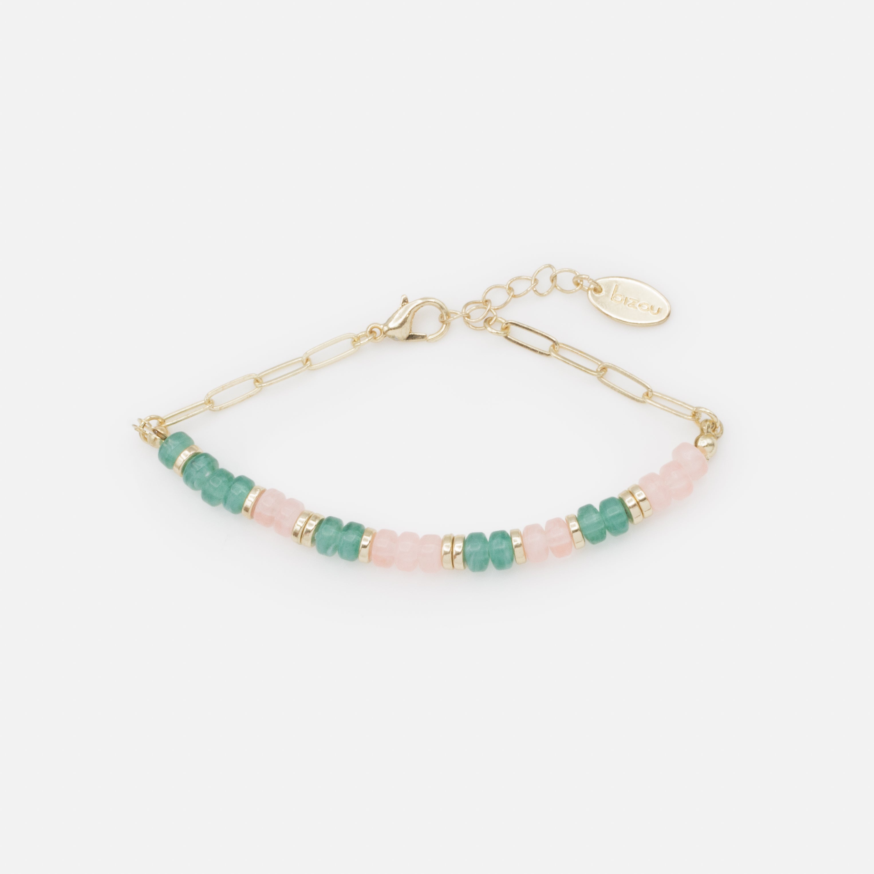 Ensemble trois bracelets dorés perles et billes
