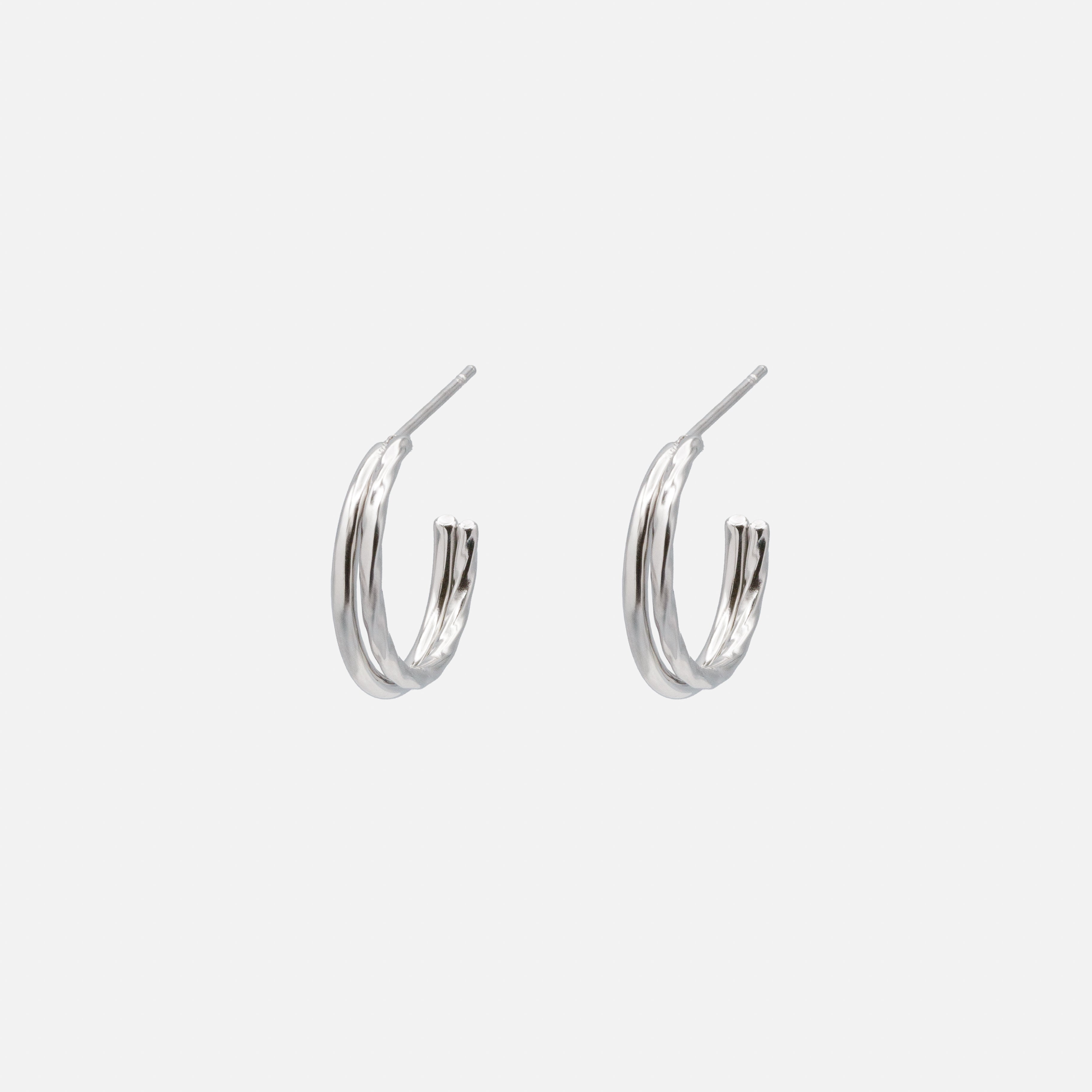 Boucles d’oreilles anneaux doubles argentés en acier inoxydable