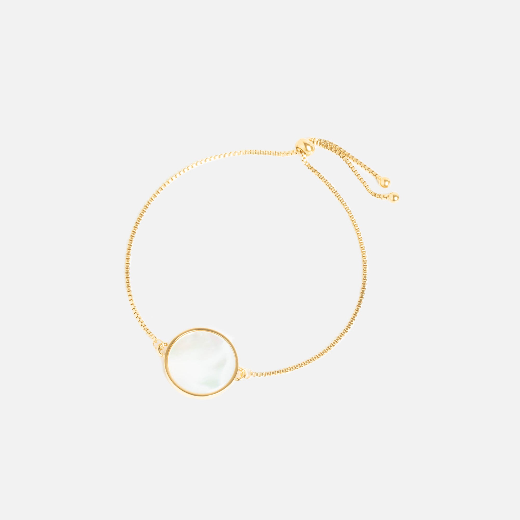 Golden stainless steel bracelet with pearly circle