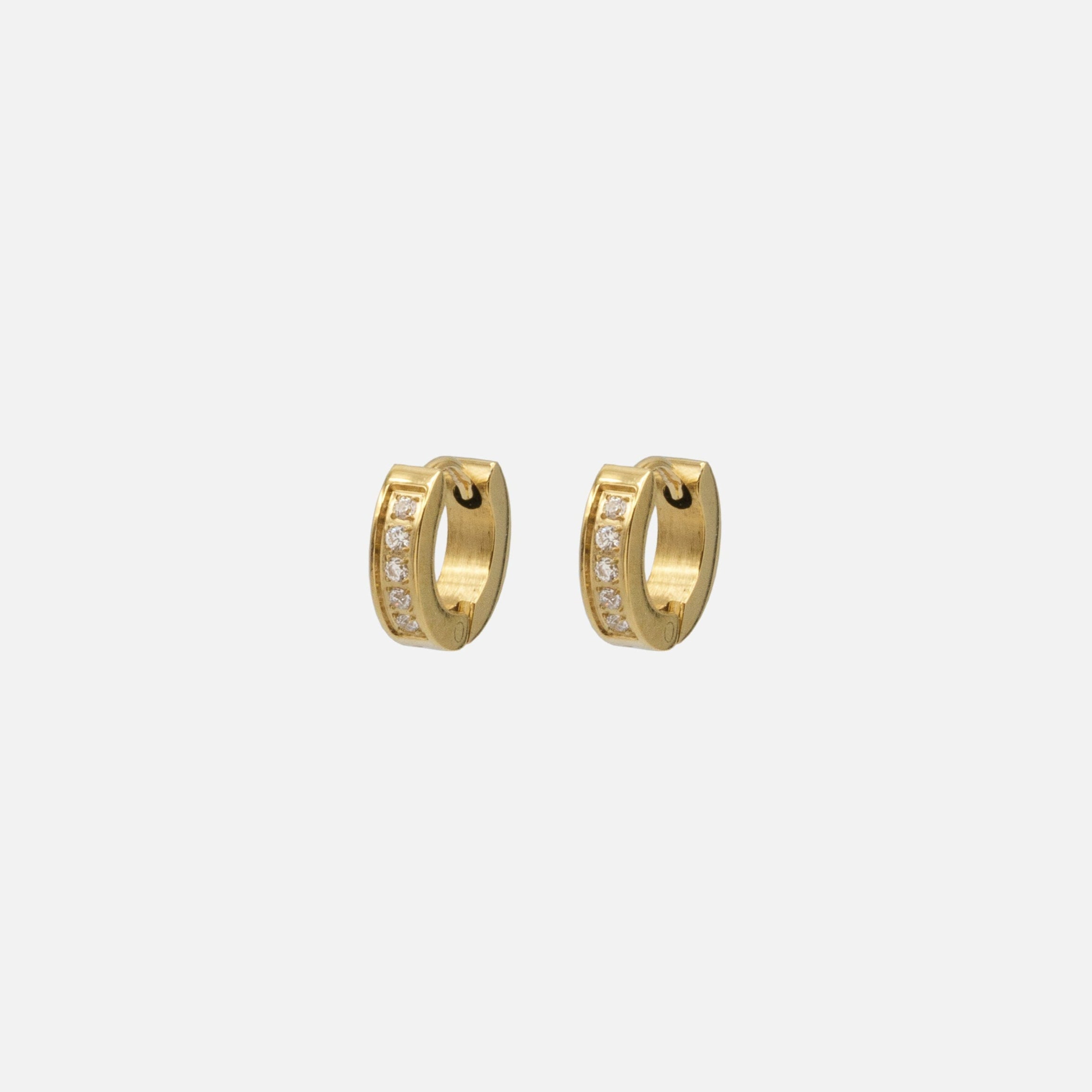 Boucles d'oreilles huggies dorées 11 mm avec rang de zircons en acier inoxydable