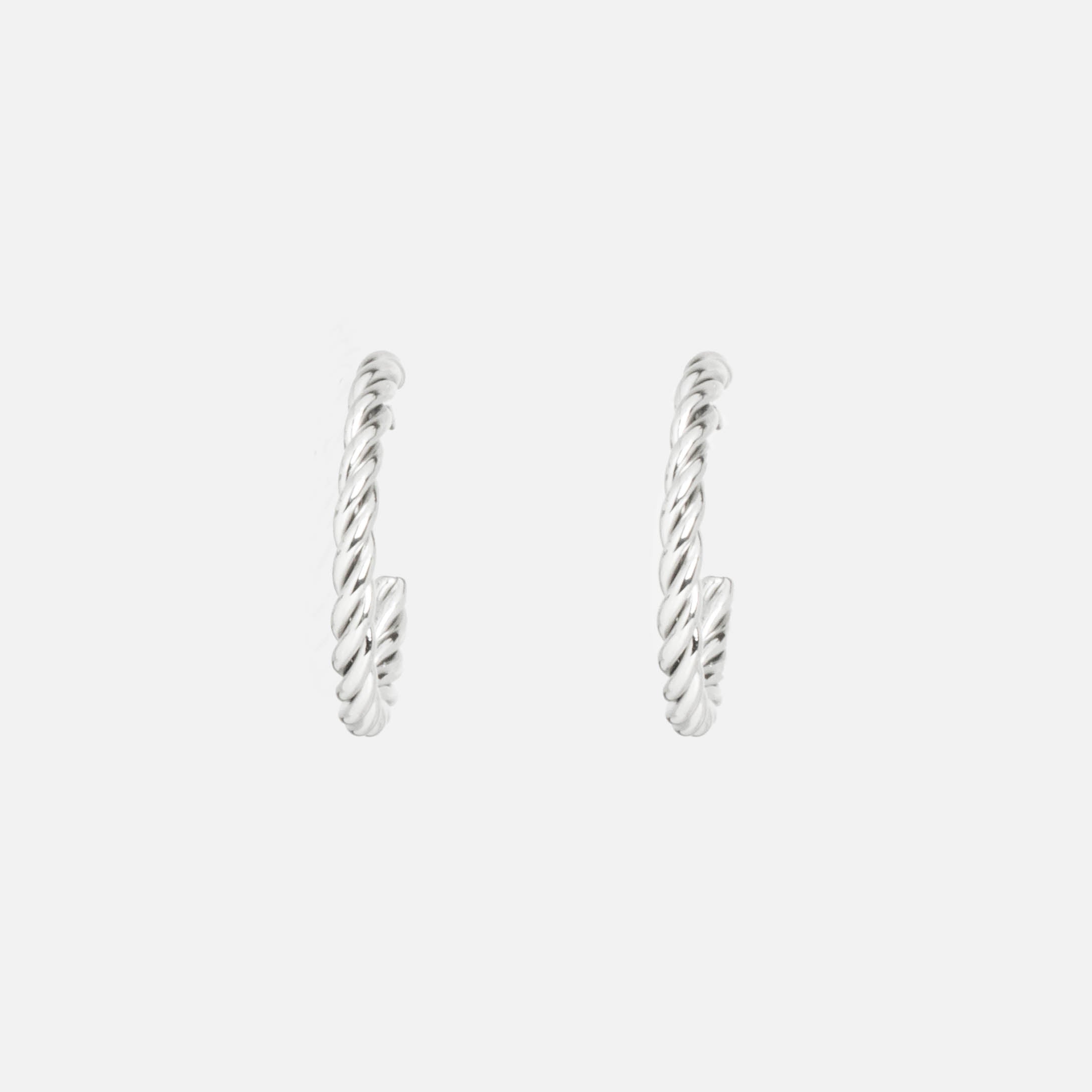 Silvered stainless steel twisted hoop earrings
