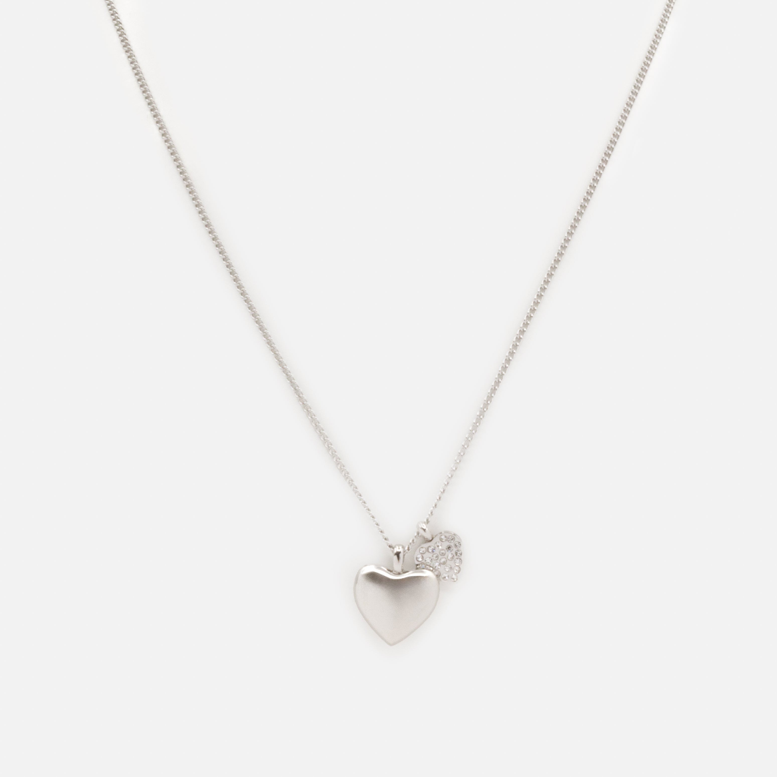 Collier argenté coeurs en duo avec zircons cubiques en acier inoxydable