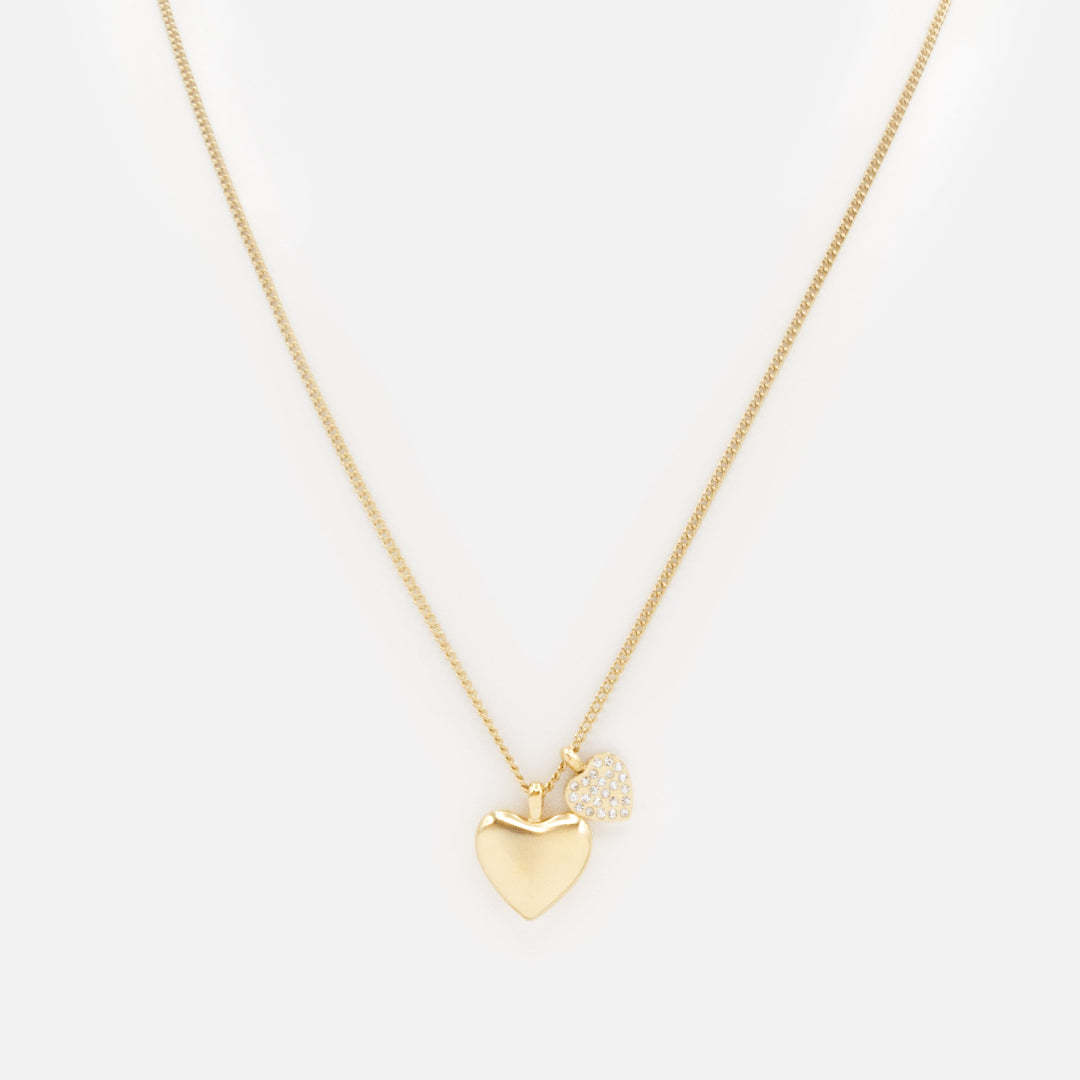 Collier doré coeurs en duo avec zircons cubiques en acier inoxydable