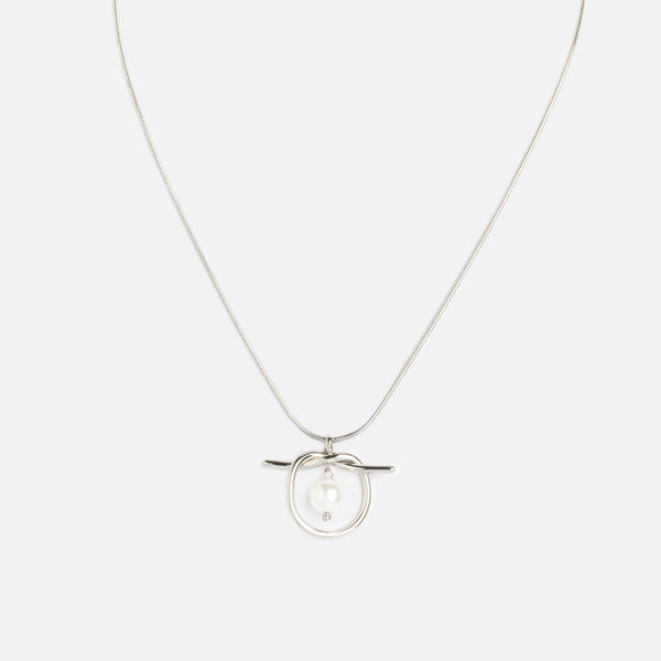 Load image into Gallery viewer, Silver knot necklace and stainless steel pearl