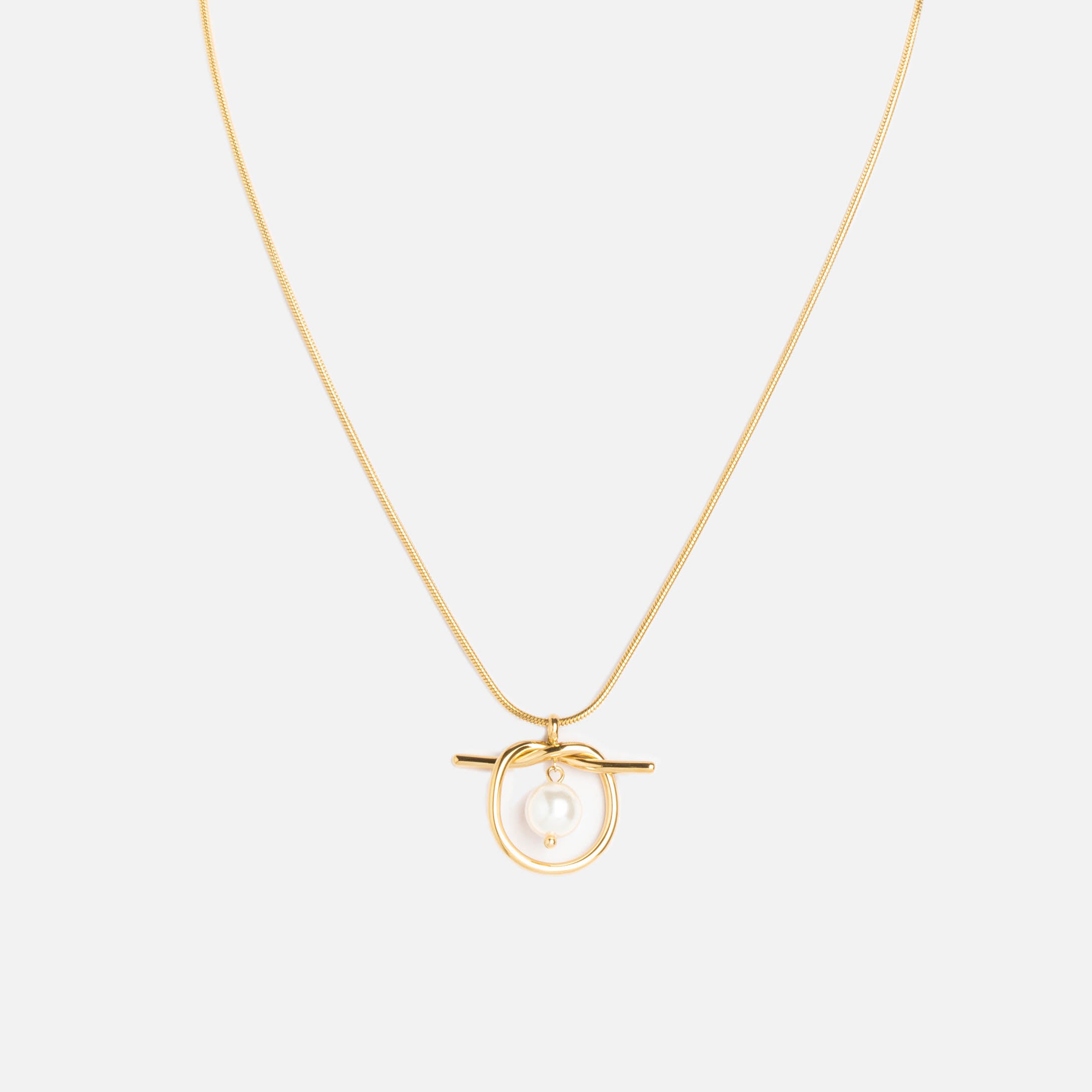Collier noeud doré et perle en acier inoxydable
