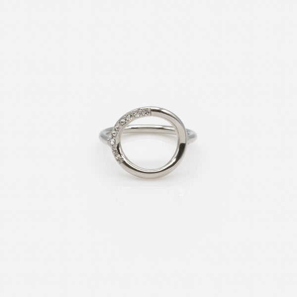 Load image into Gallery viewer, Silver empty circle ring with cubic zirconia in stainless steel