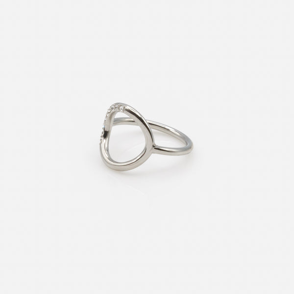 Load image into Gallery viewer, Silver empty circle ring with cubic zirconia in stainless steel