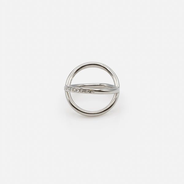 Load image into Gallery viewer, Silver "X" Ring with Cubic Zirconia in Stainless Steel
