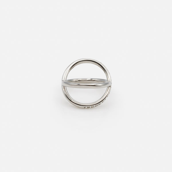 Load image into Gallery viewer, Silver "X" Ring with Cubic Zirconia in Stainless Steel