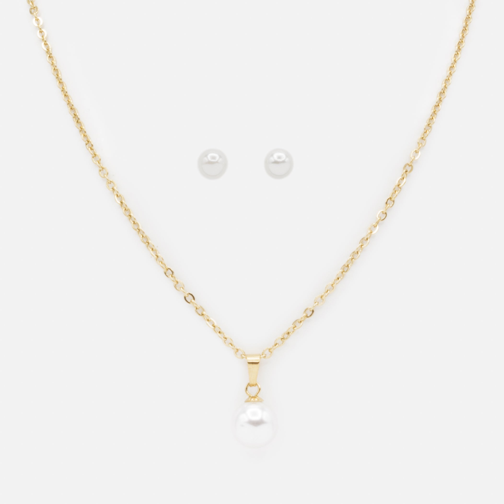 Ensemble collier et boucles d'oreilles perles dorés en acier inoxydable