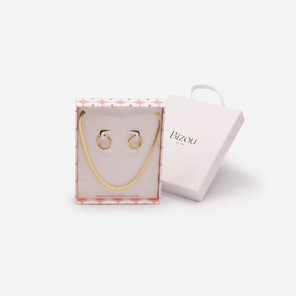 Load image into Gallery viewer, Curb chain and gold hoop earrings set in stainless steel