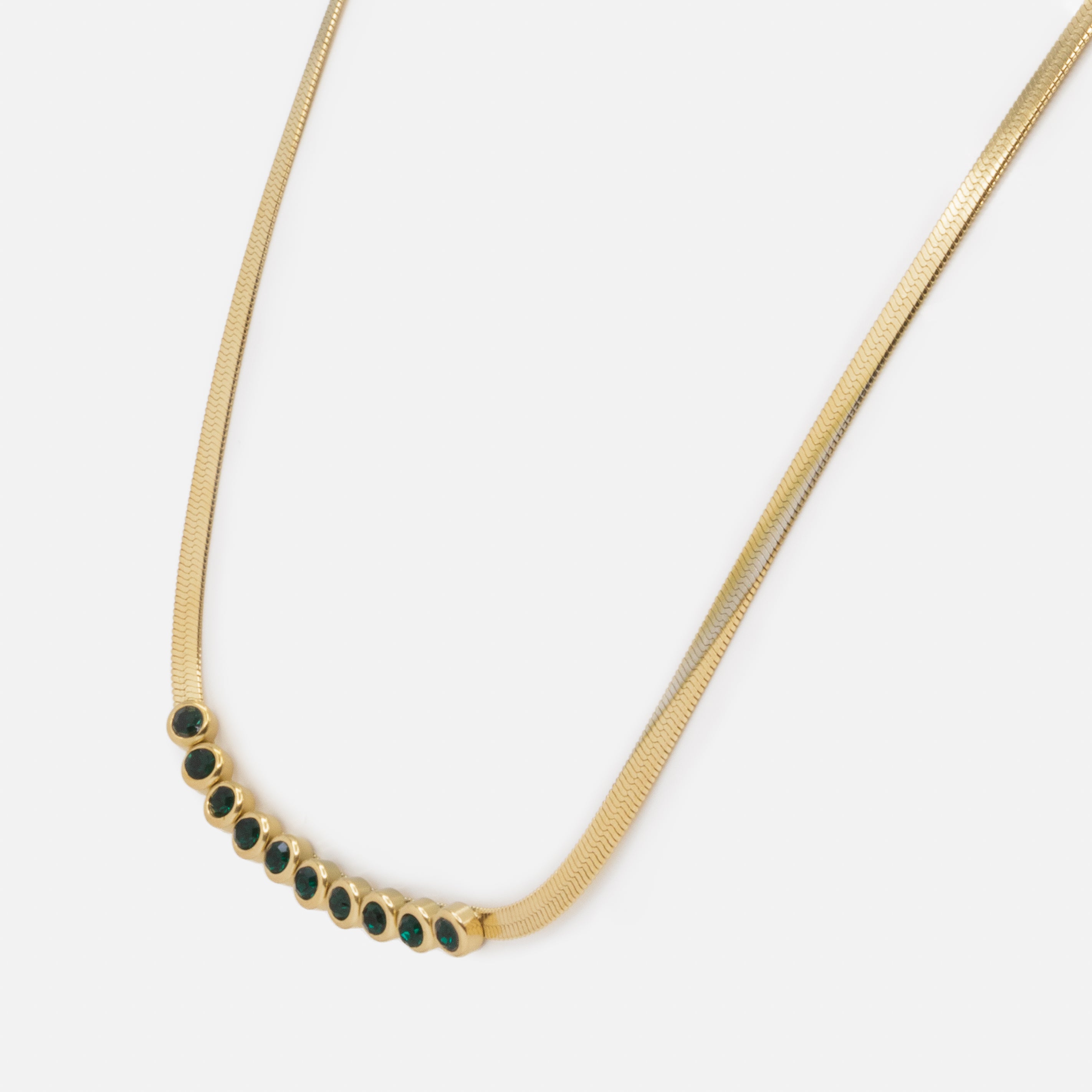 Ensemble chaîne gourmette et bracelet dorés avec pierres émeraude en acier inoxydable