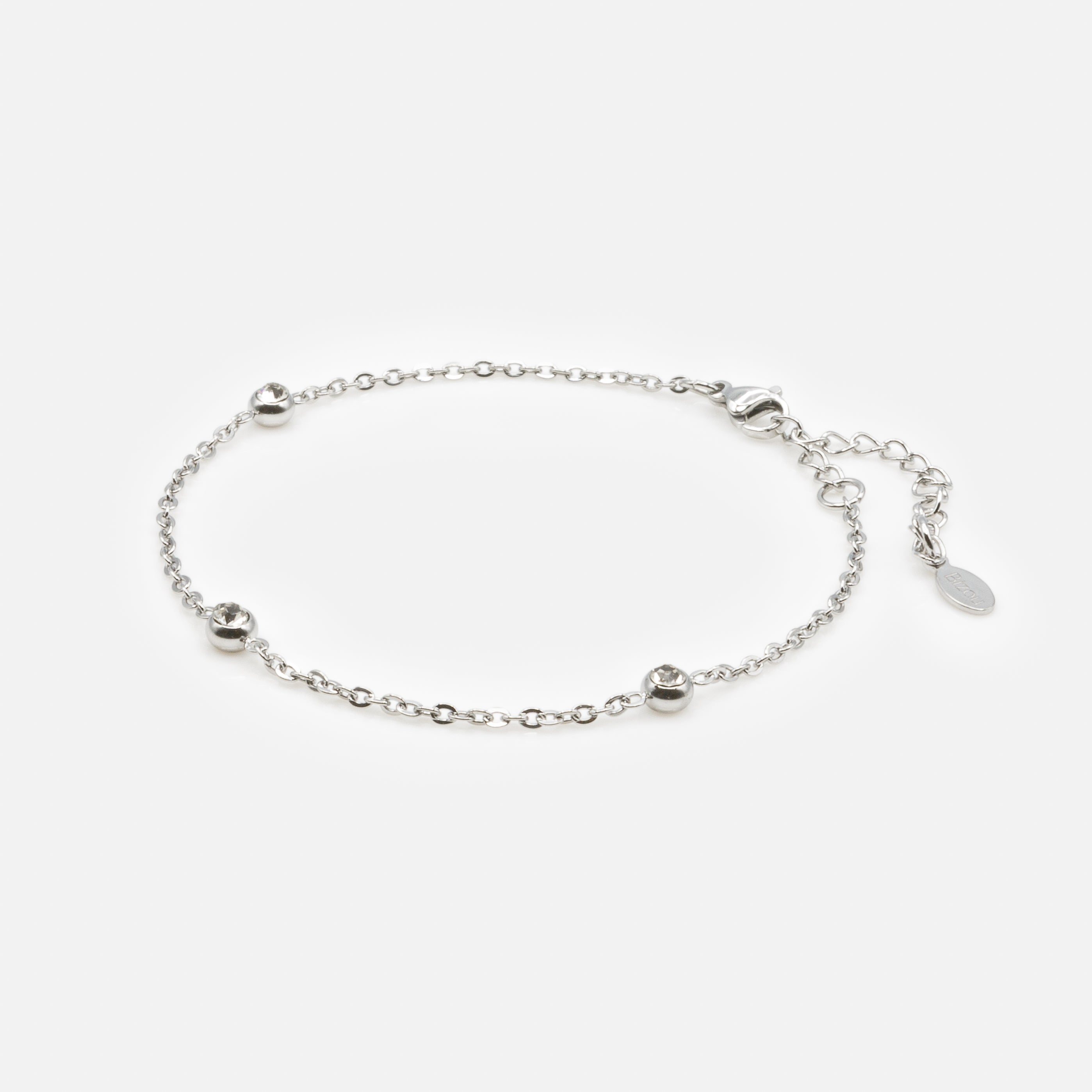 Bracelet argenté trio de zircons cubiques en acier inoxydable