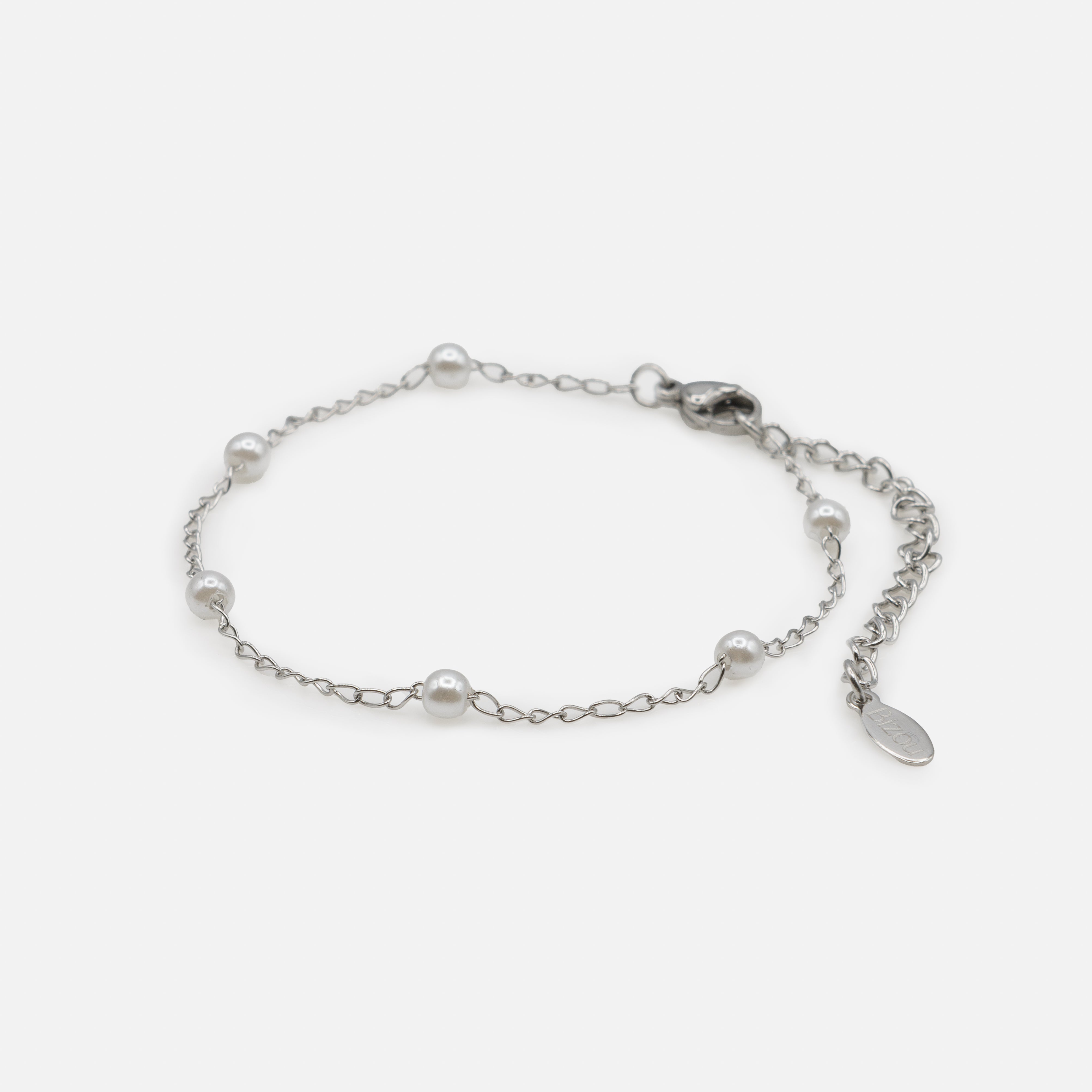 Bracelet argenté avec petites perles en acier inoxydable