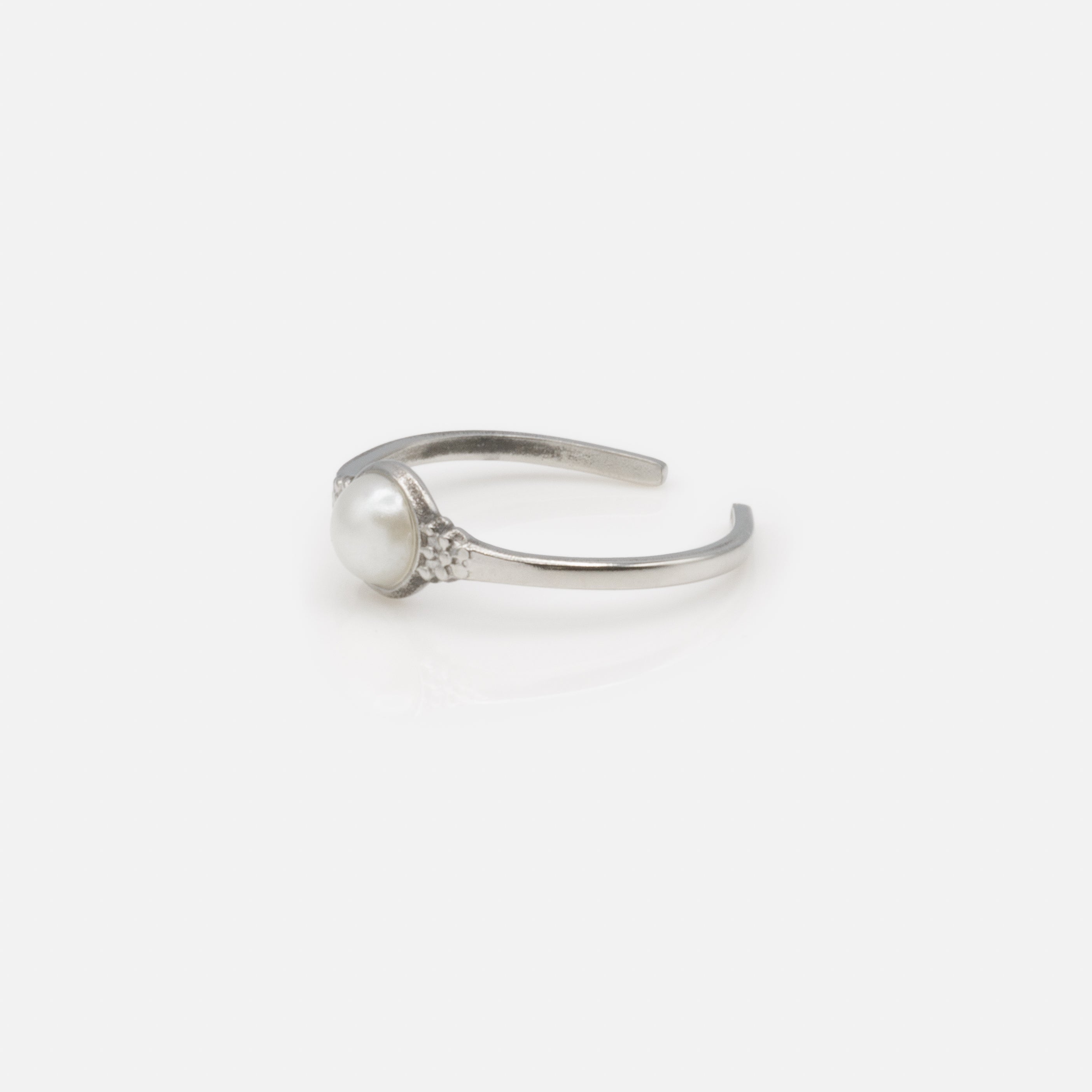 Bague ouverte argentée avec perle en acier inoxydable