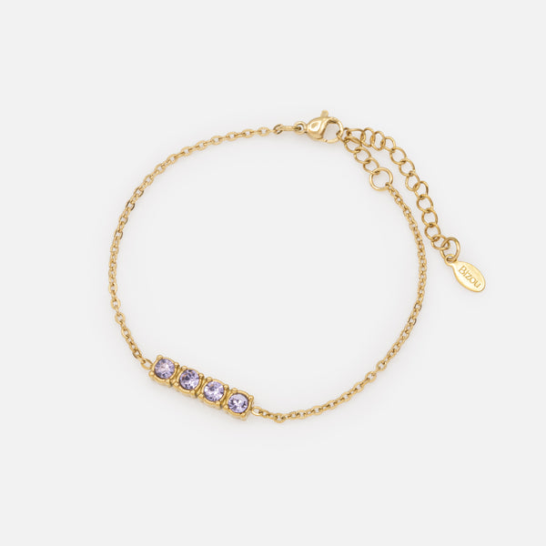 Load image into Gallery viewer, Gold Bracelet with Pale Purple Cubic Zirconia in Stainless Steel