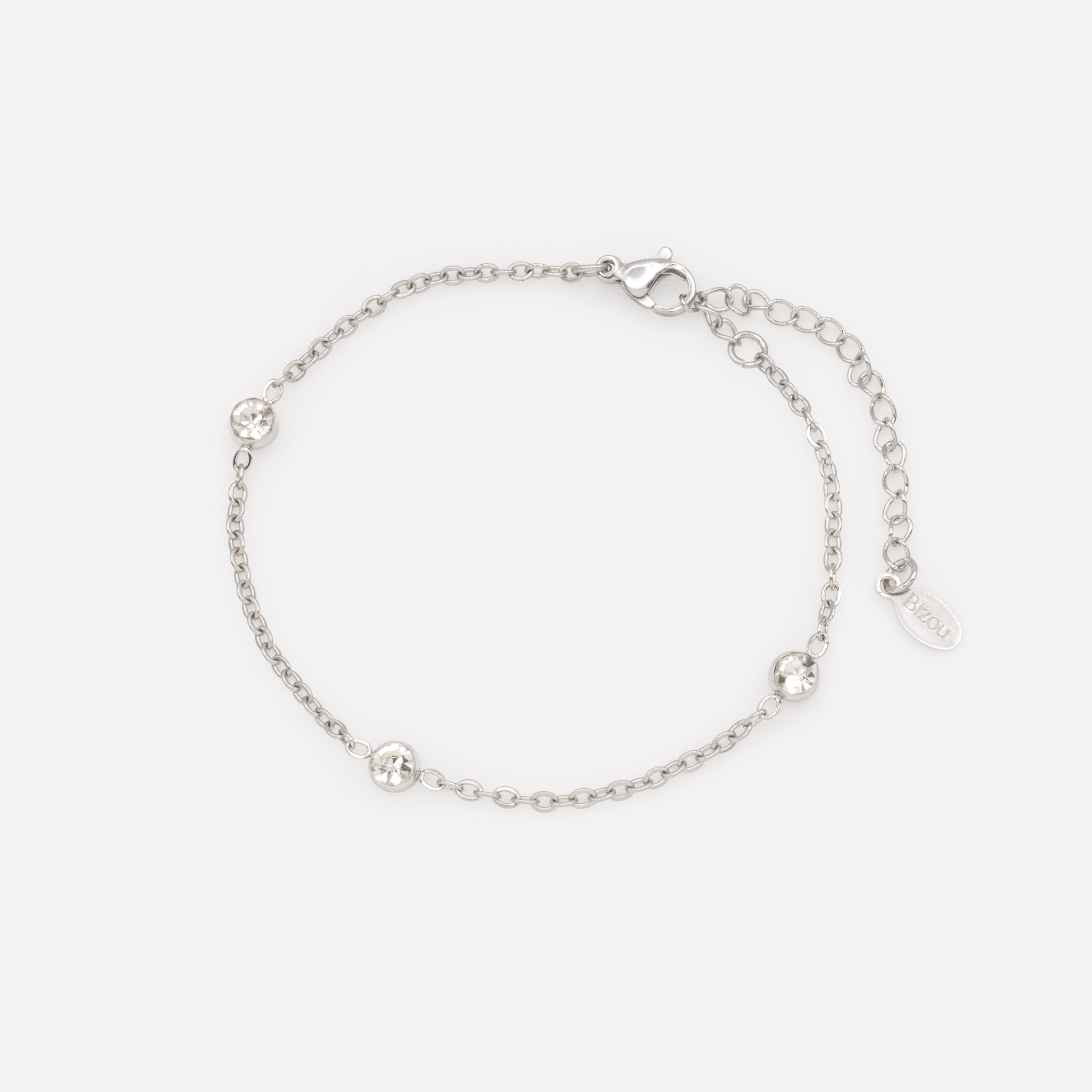 Silver bracelet with trio of cubic zirconia in stainless steel