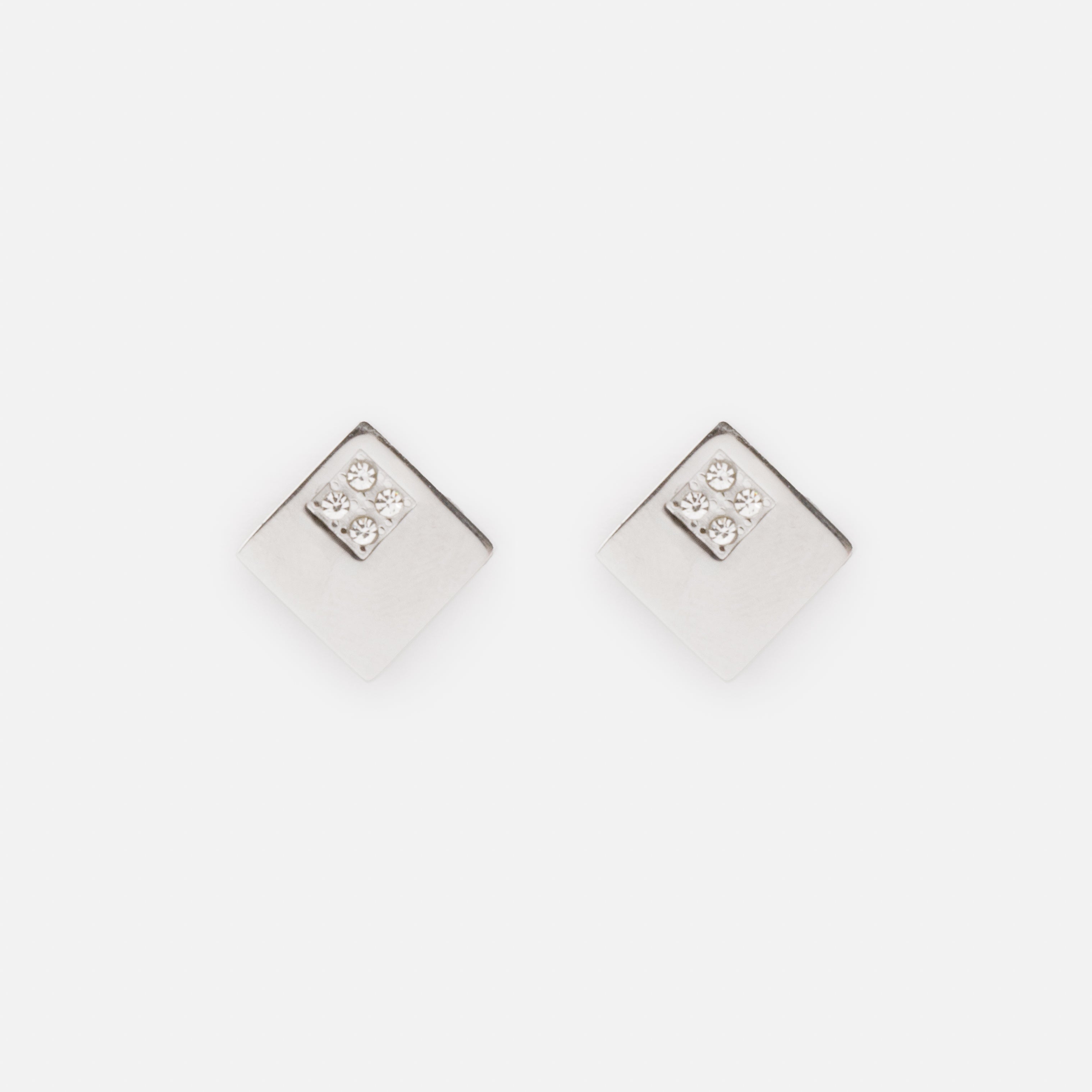 Boucles d'oreilles losanges argentés avec zircons cubiques en acier inoxydable