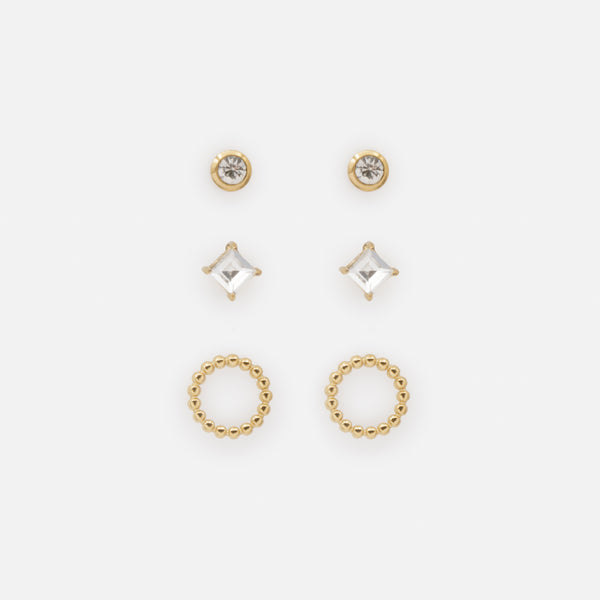 Charger l'image dans la galerie, Trio de boucles d'oreilles dorées avec zircons cubiques en acier inoxydable