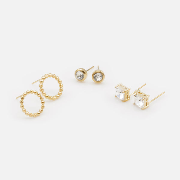 Charger l'image dans la galerie, Trio de boucles d'oreilles dorées avec zircons cubiques en acier inoxydable