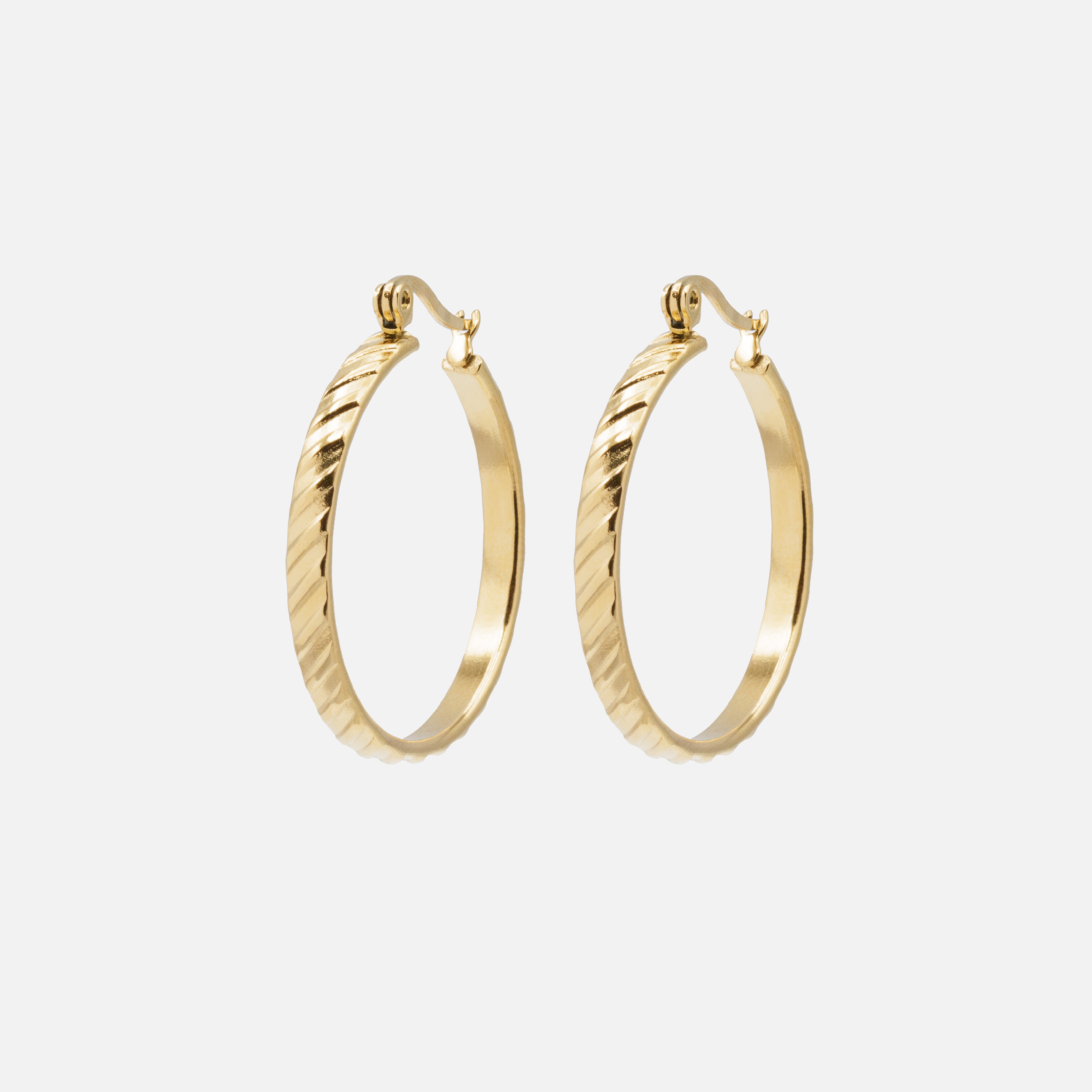 Boucles d'oreilles anneaux dorés à bandes obliques en acier inoxydable