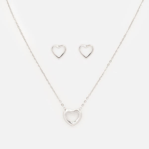 Charger l'image dans la galerie, Ensemble collier et boucles d'oreilles argentés coeurs délicats en acier inoxydable