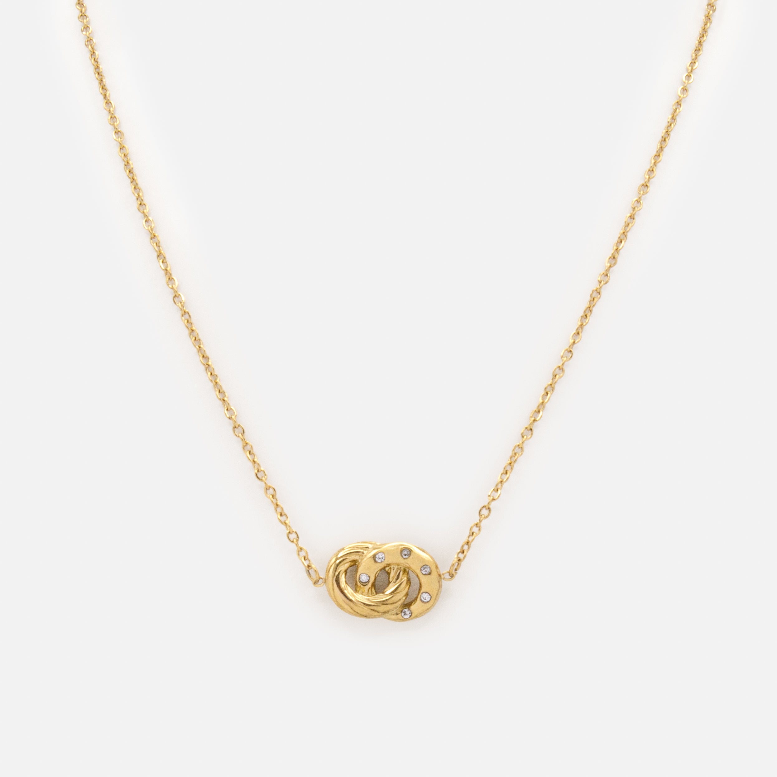 Ensemble collier et bracelet dorés anneaux entrecroisés en acier inoxydable