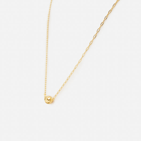Load image into Gallery viewer, Gold two-way mesh necklace with hammered stainless steel sphere