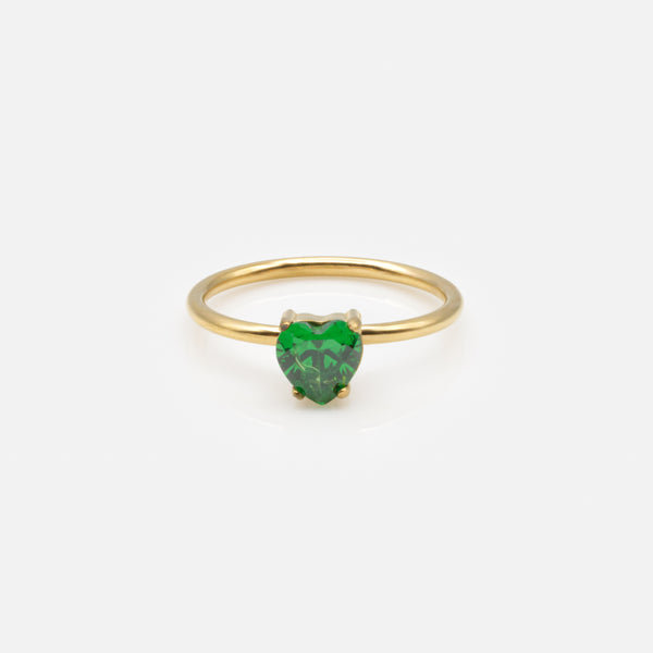 Charger l'image dans la galerie, Bague dorée avec zircon cubique coeur vert en acier inoxydable