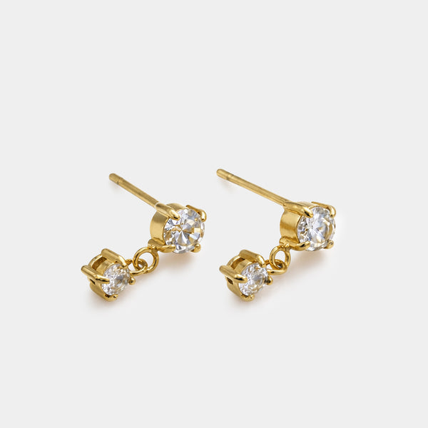 Load image into Gallery viewer, Gold-plated stainless steel dangling earrings with cubic zirconia