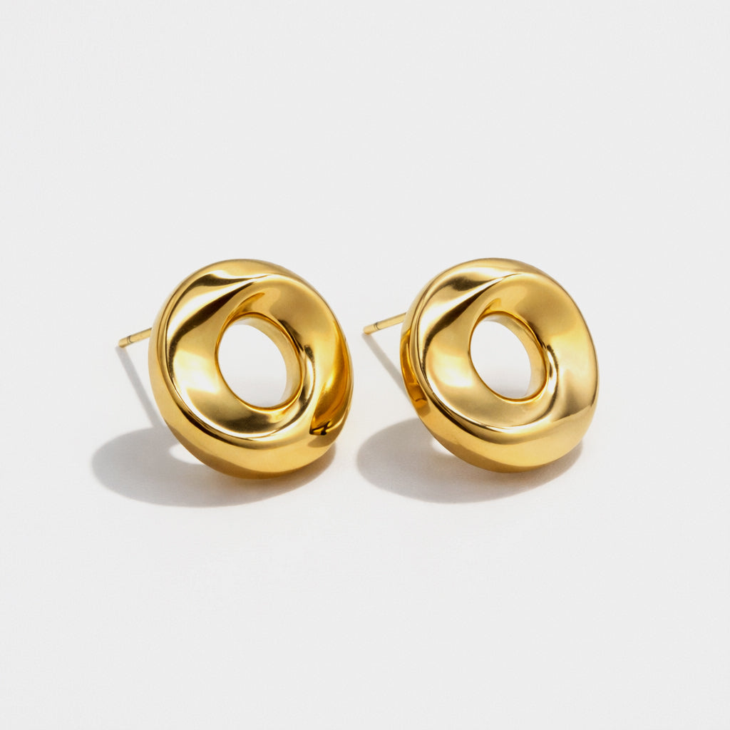 Collier & boucles d'oreilles dorés larges cercles imparfaits en acier inoxydable