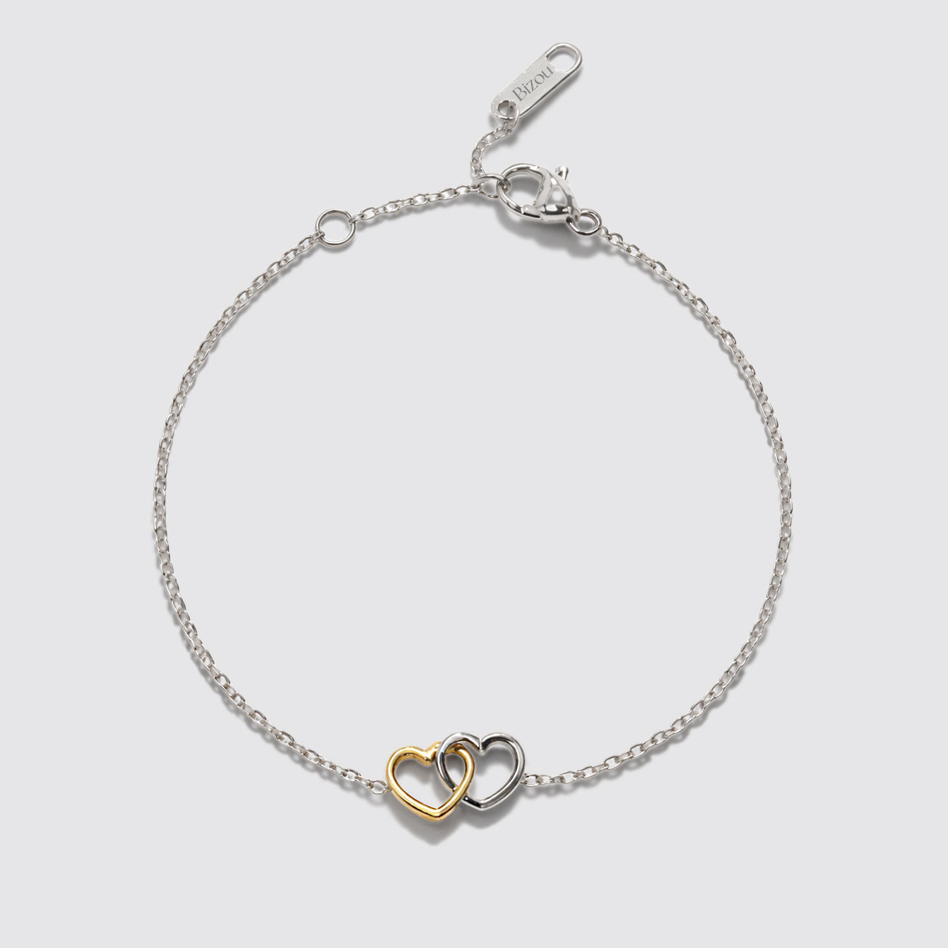 Bracelet argenté en acier inoxydable avec cœurs deux tons