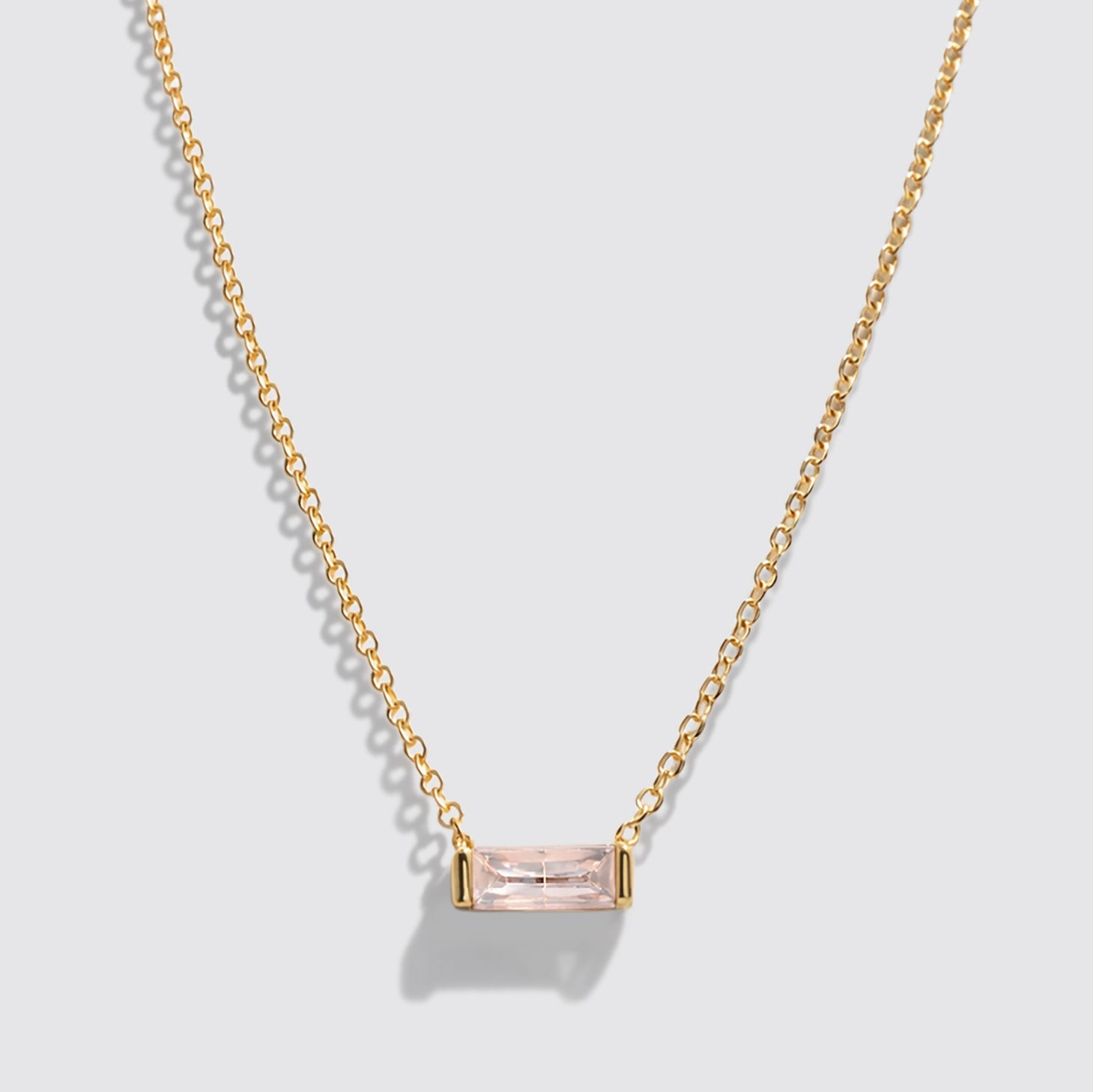 Collier doré pierre rectangulaire rose en acier inoxydable