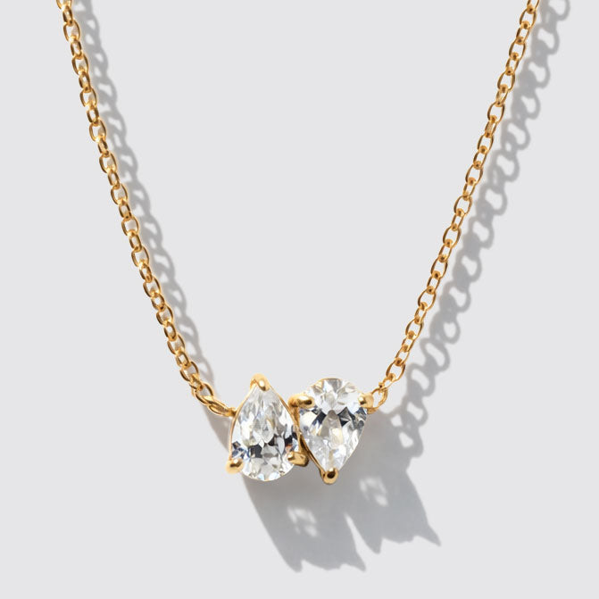 Collier doré en acier inoxydable, zircone cubique en forme de goutte