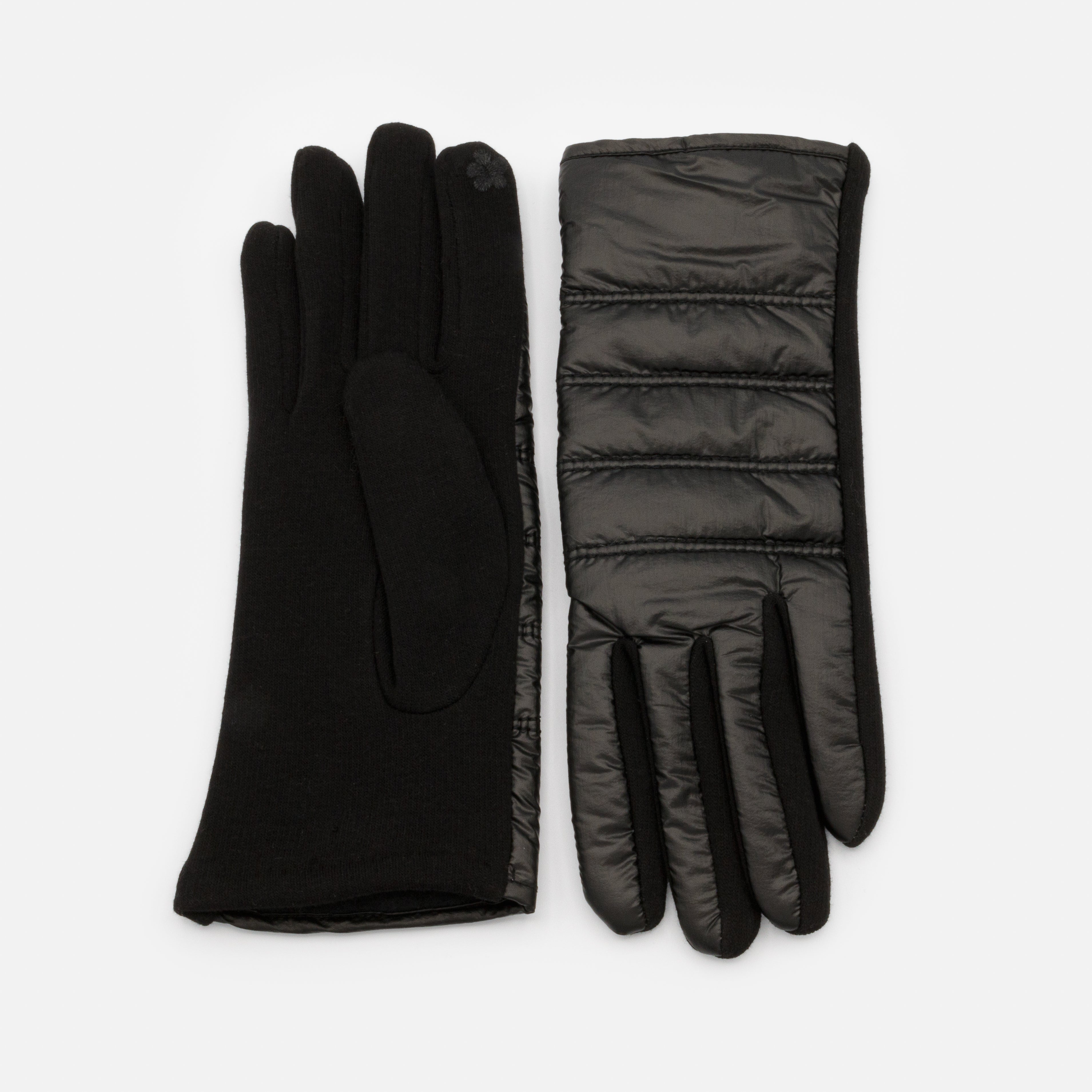 Black touchscreen gloves in quilted effect fabric