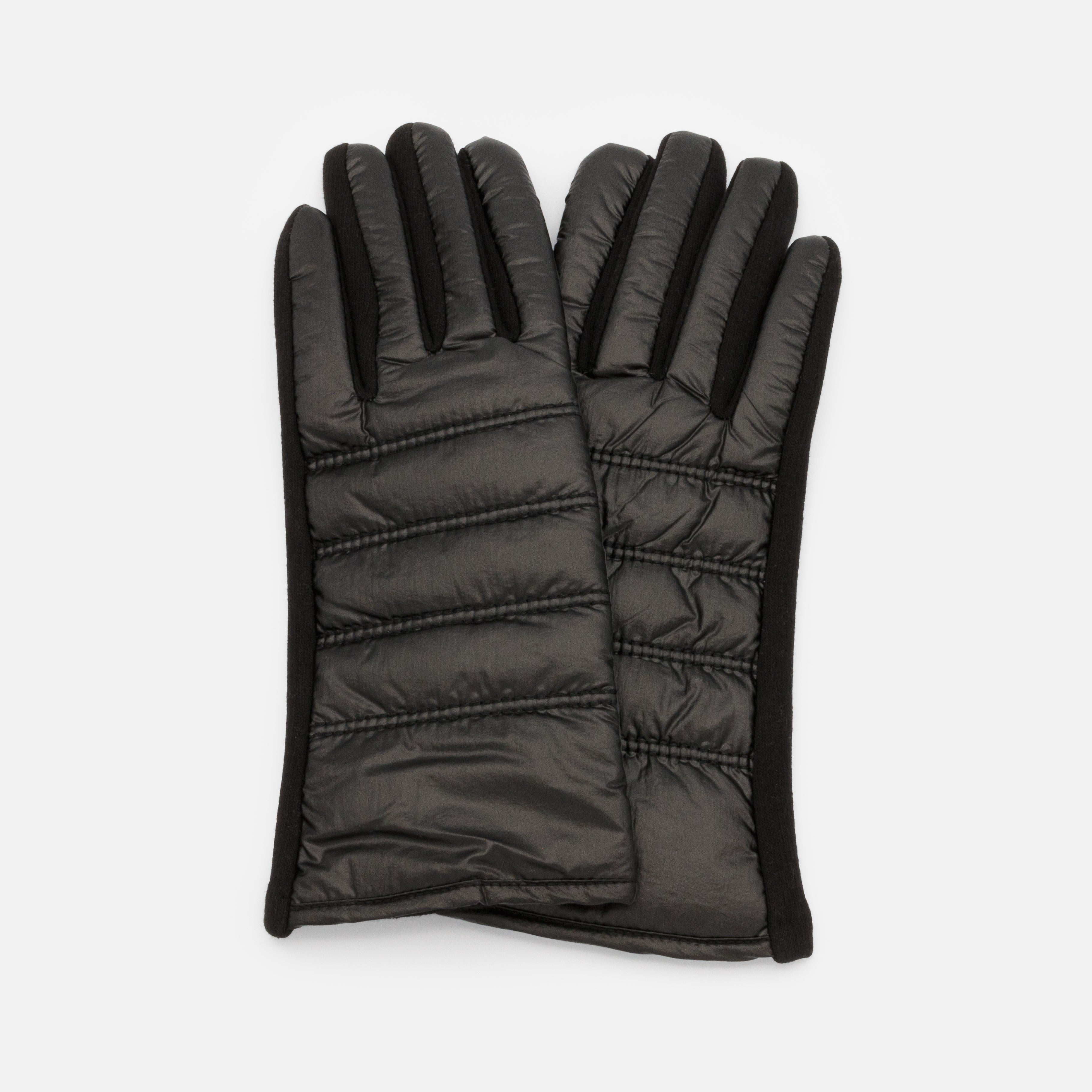 Black touchscreen gloves in quilted effect fabric