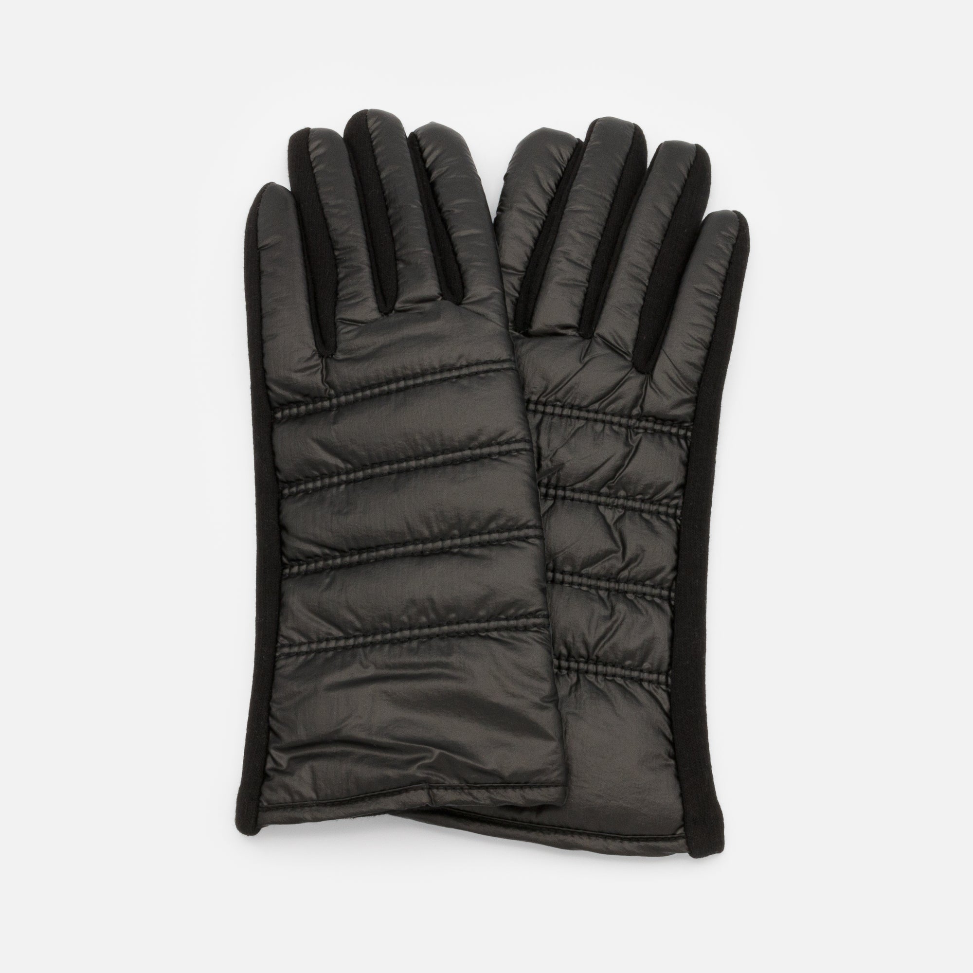 Black touchscreen gloves in quilted effect fabric