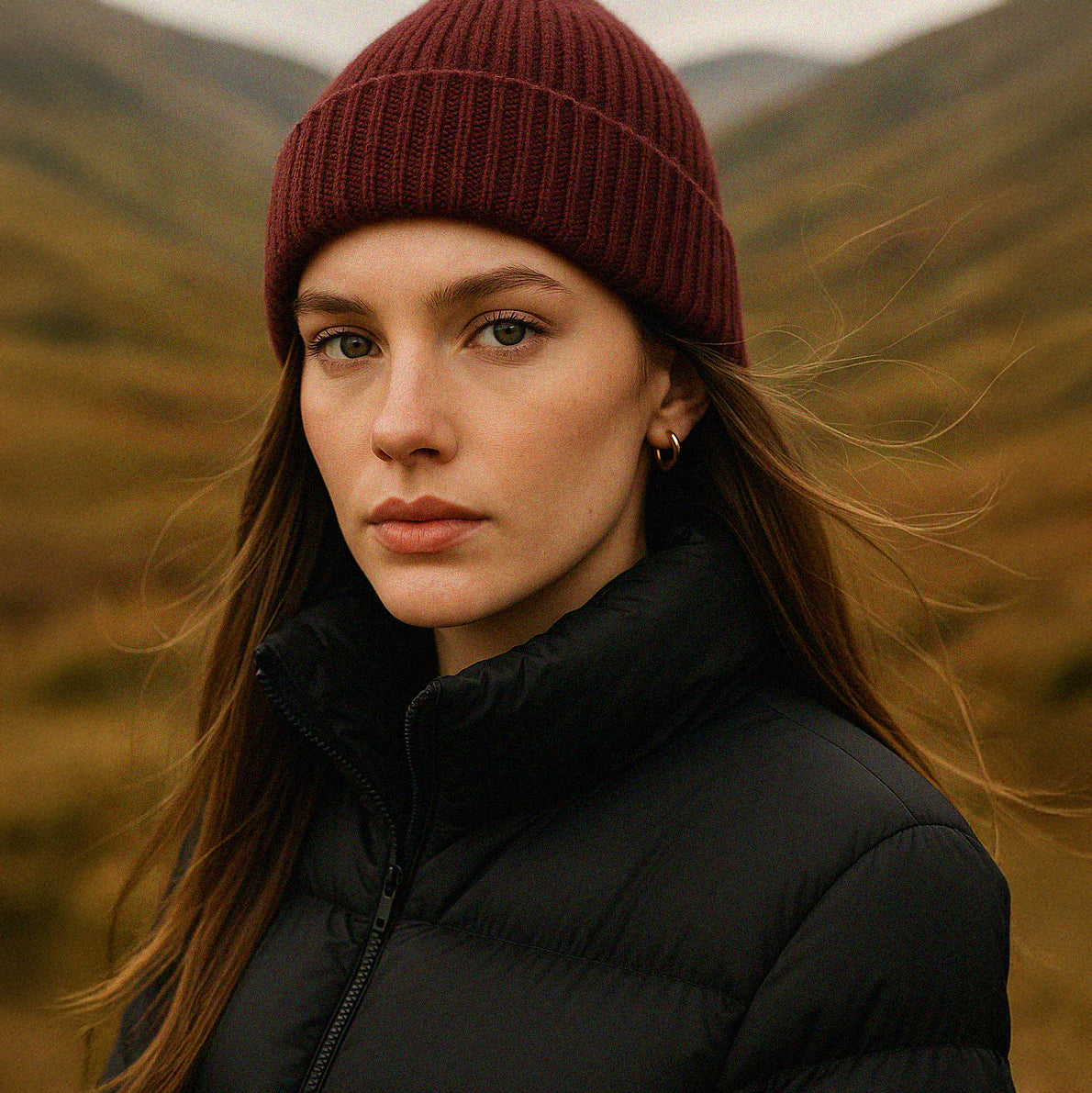 Plum beanie in small knit