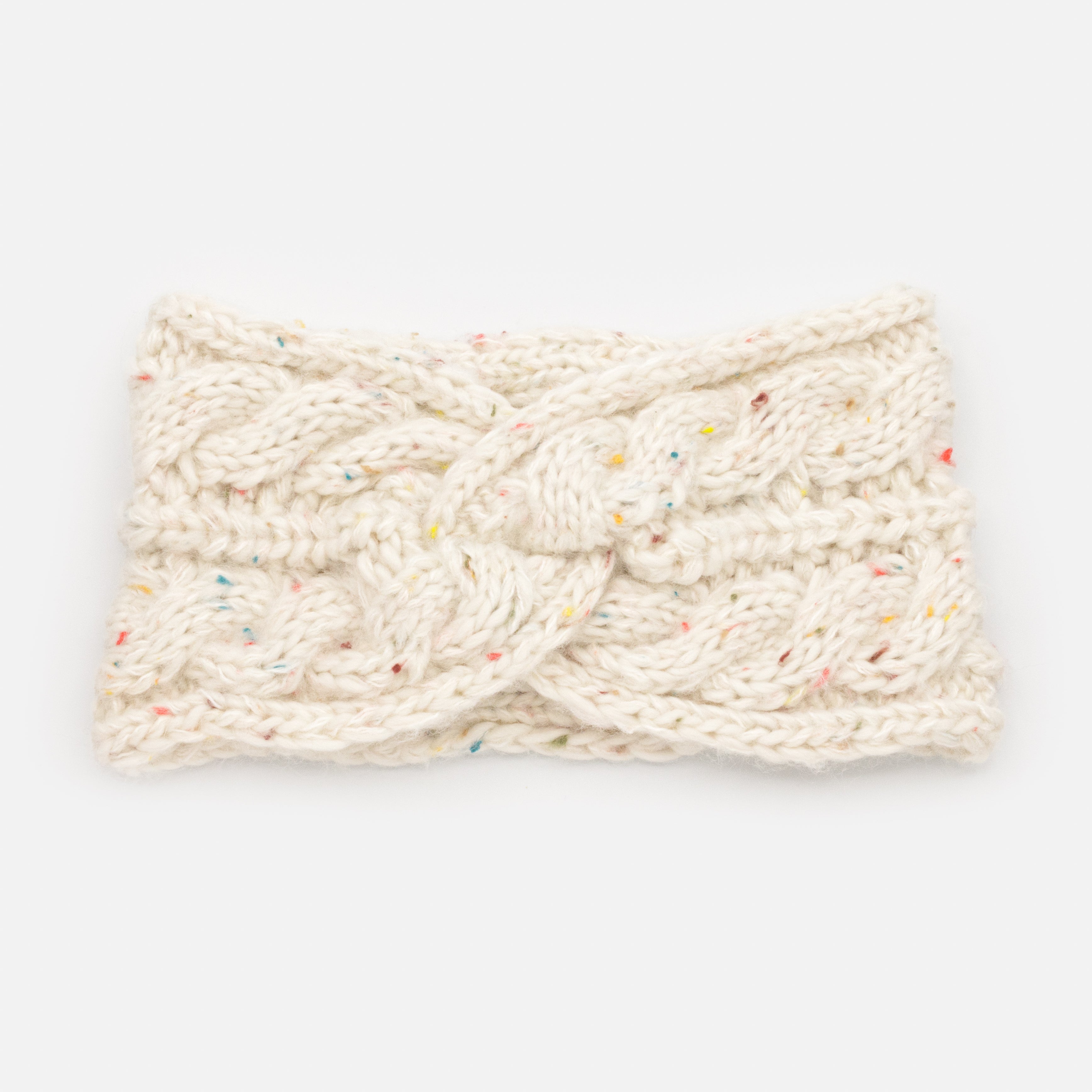 Ivory knit headband with bow and confetti