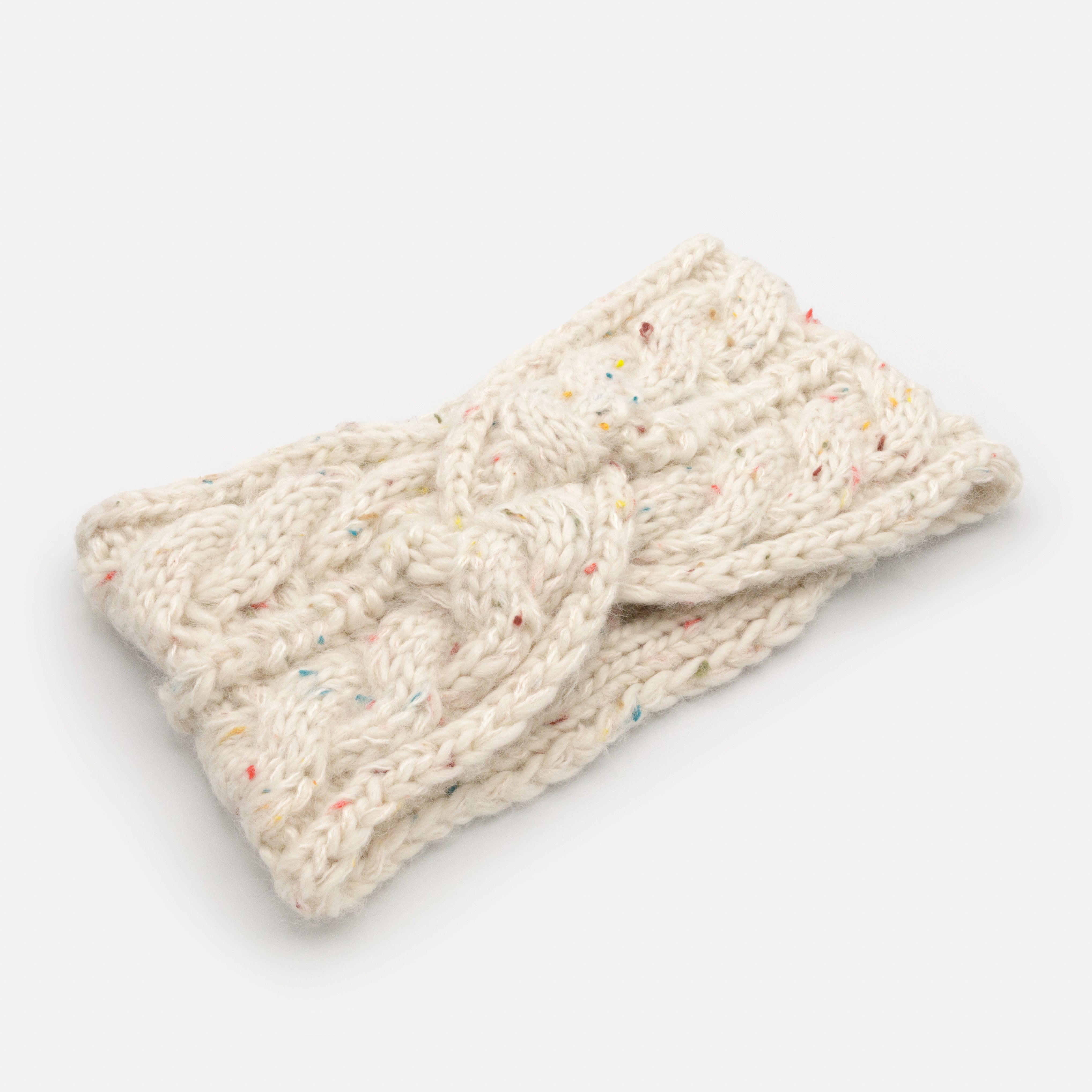 Ivory knit headband with bow and confetti
