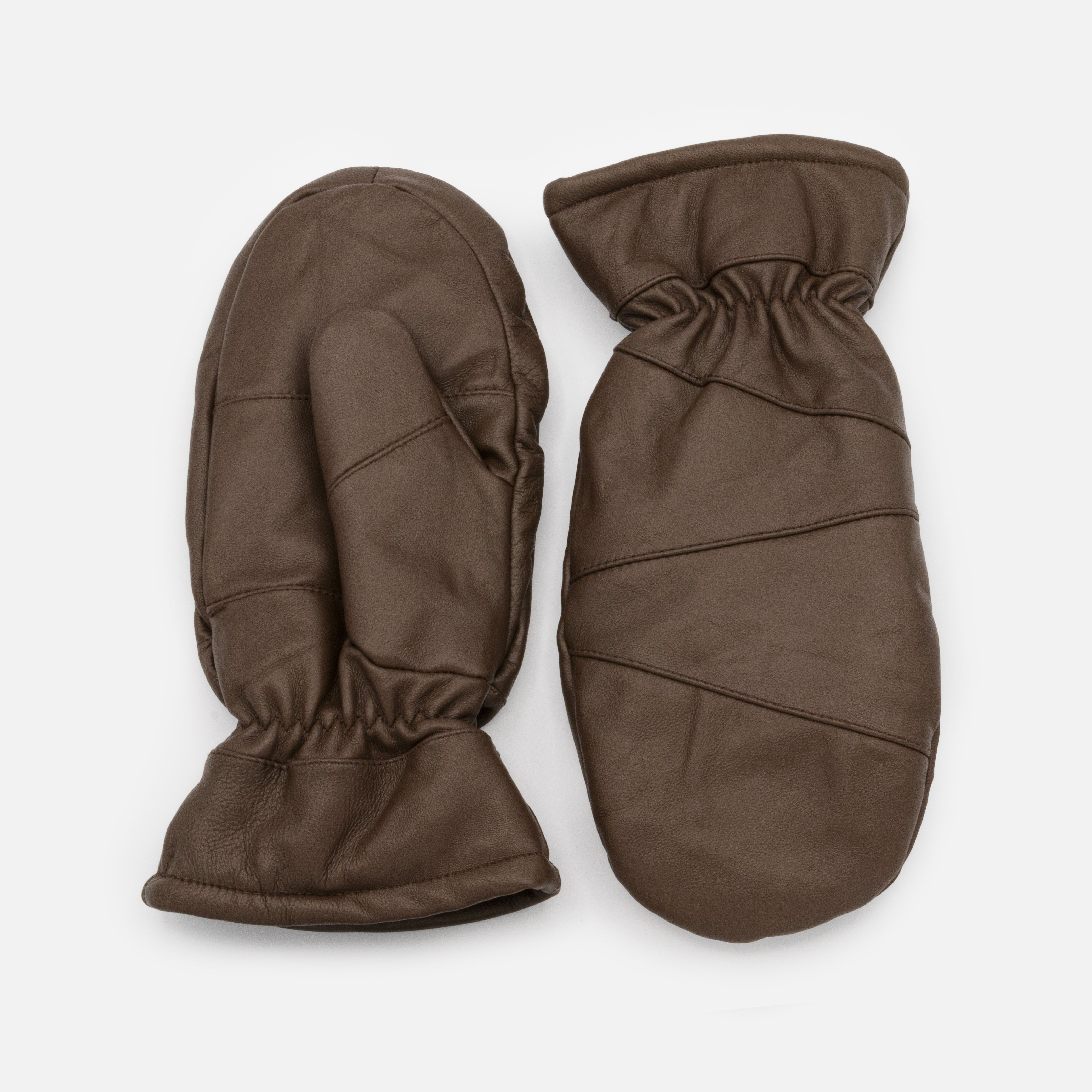 Brown leather mittens