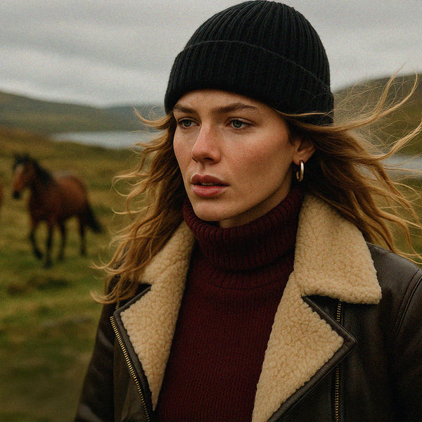 Charger l'image dans la galerie, Tuque noire en tricot à petites mailles