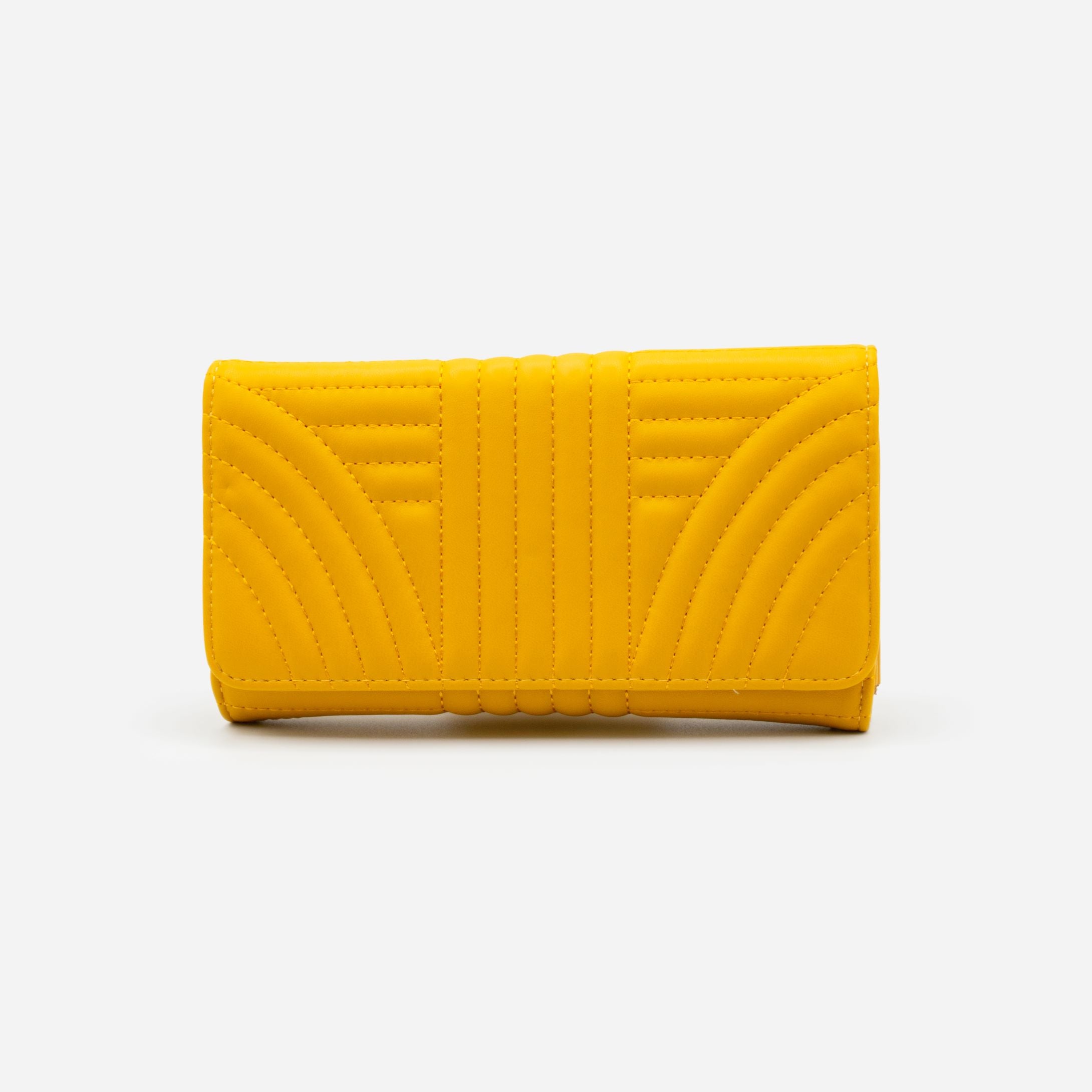 Mustard yellow wallet quilted with linear patterns Bizou