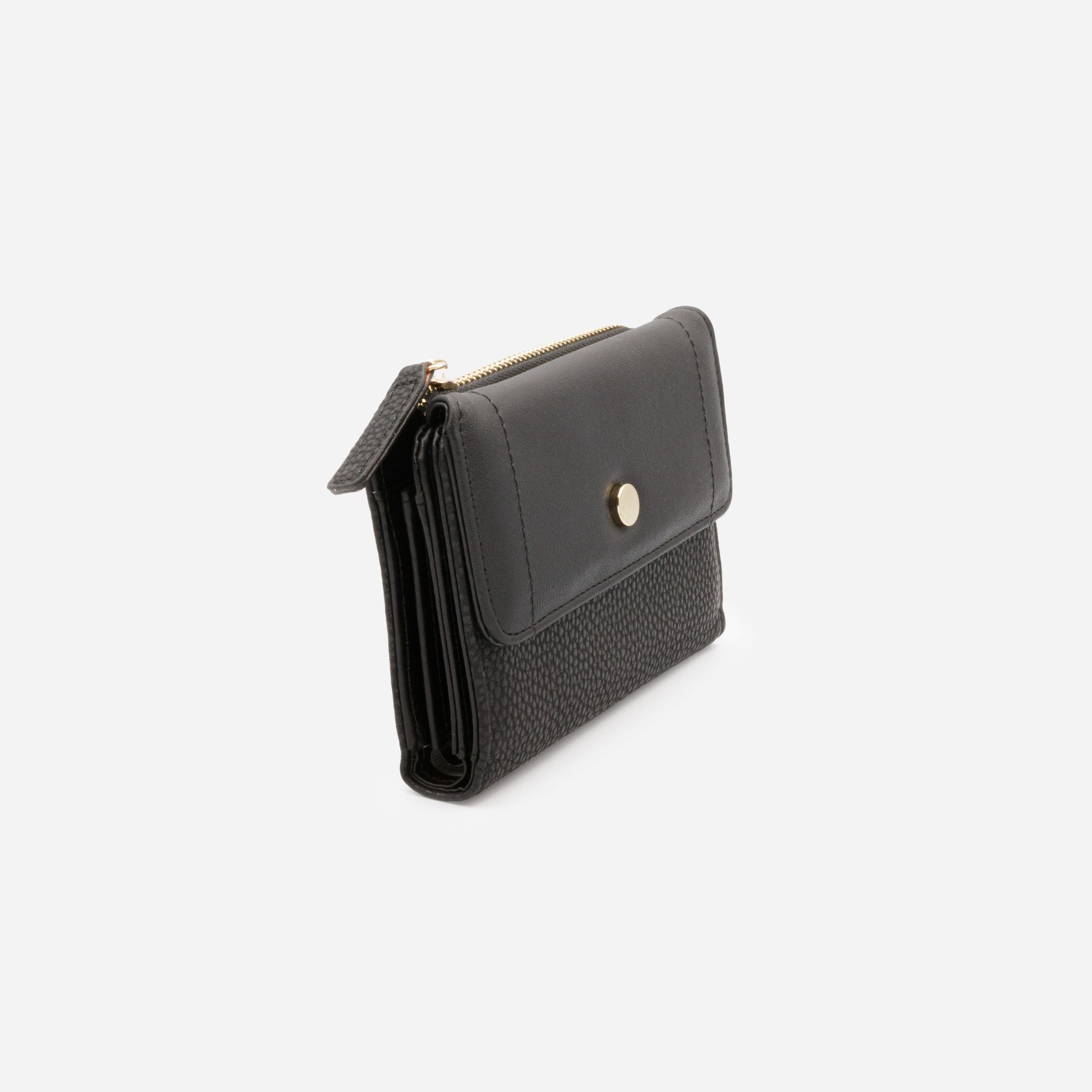 Small black wallet with gold button