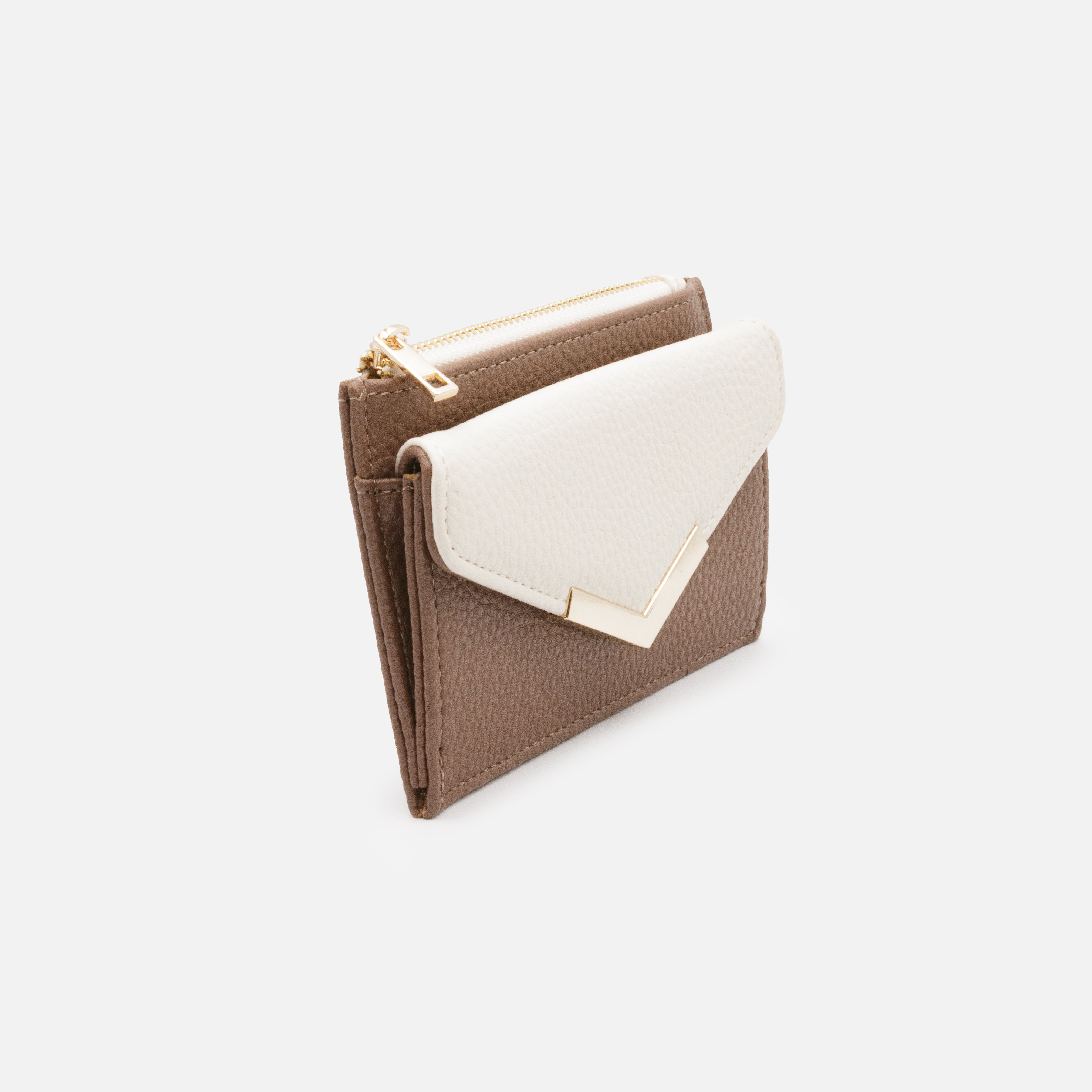 Small brown and ivory wallet with pointed flap