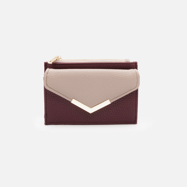 Load image into Gallery viewer, Small plum and lilac wallet with pointed flap